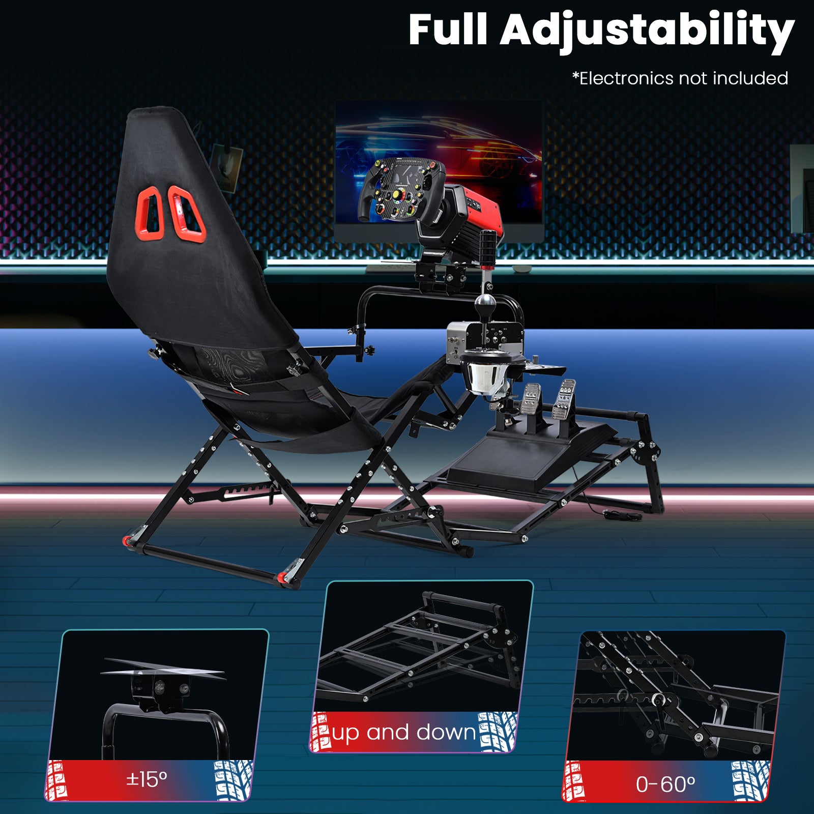 Minneer X-Type Foldable Racing Sim Cockpit – Adjustable & Universal Fit for Logitech G29, G920, G923, Thrustmaster T-GT II, T248 (Gear Not Included)