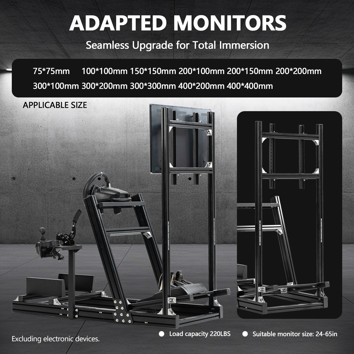 Minneer 4080 Aluminum Profile Racing Simulator Cockpit with Monitor Stand , Unlimited Adjustment, Fit for Thrustmaster, Fanatec, Moza, Logitech G29 GPro,  Sim Frame 8040，Not Include Steering,TV,Wheel,Pedals,Handbrake
