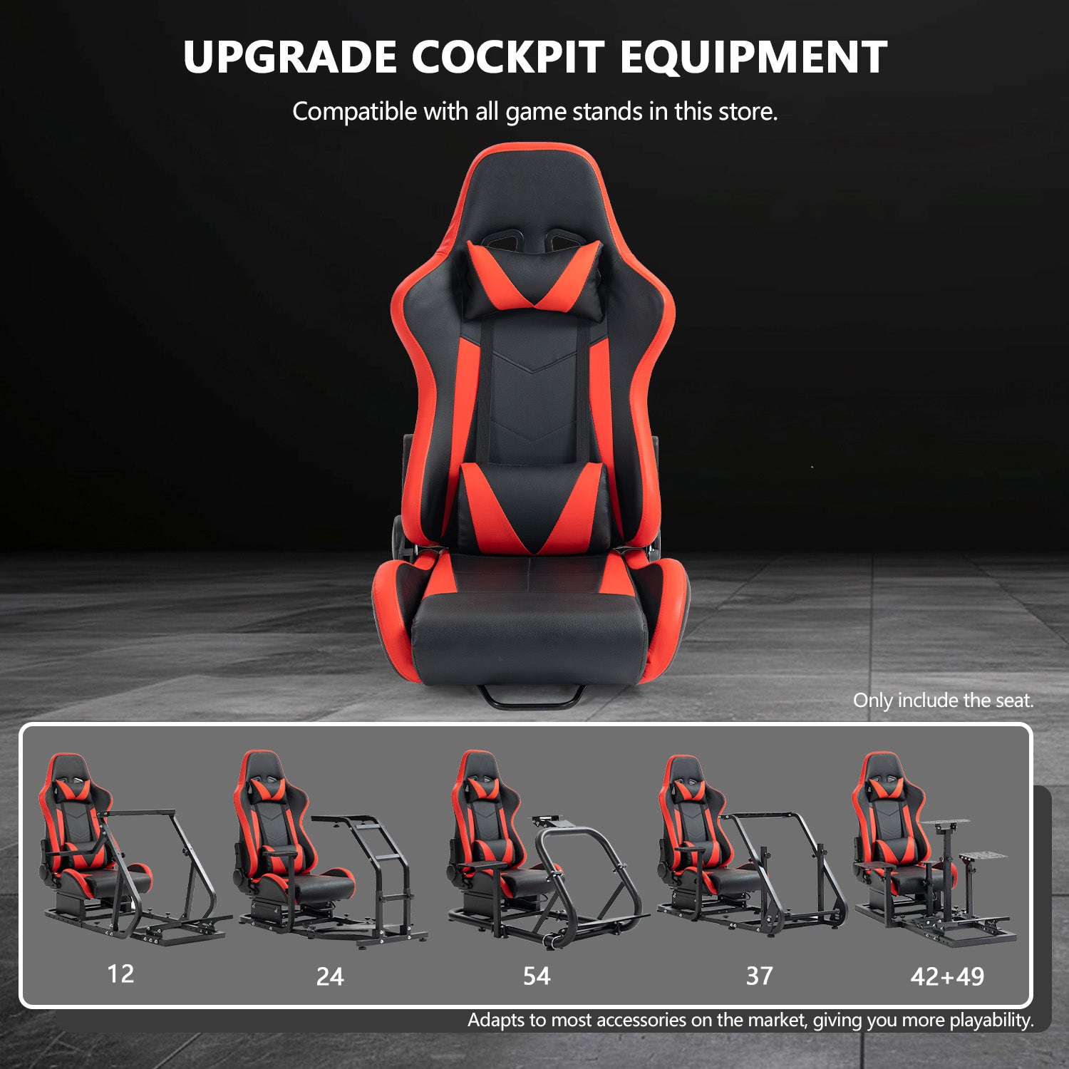 Minneer Red Gaming Racing Seat with Neck Pillow and Waist Pillow Ergonomic for Driving Simulator Cockpit