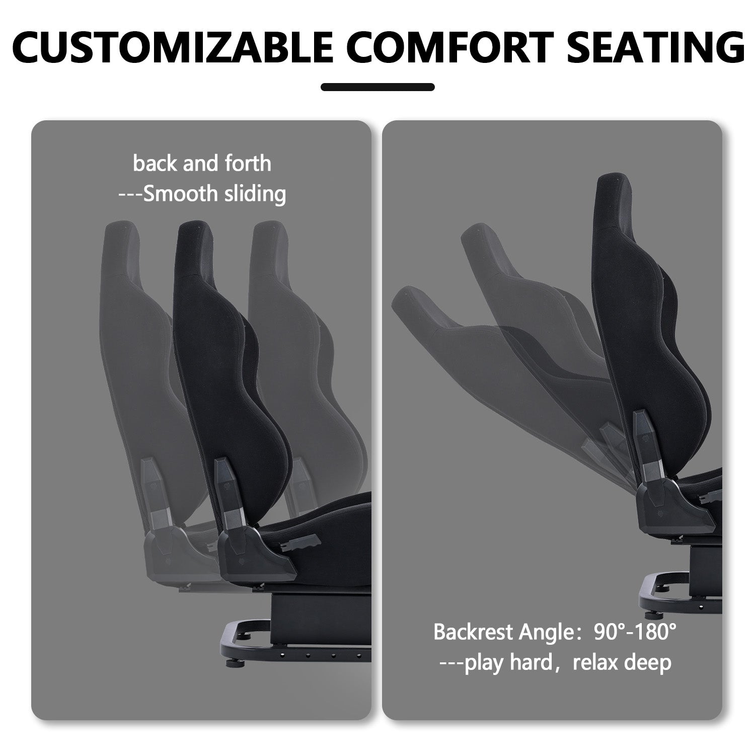 Minneer Racing Simulator Cockpit Seat Mount with black seat for Steering Wheel Stand Square Tube