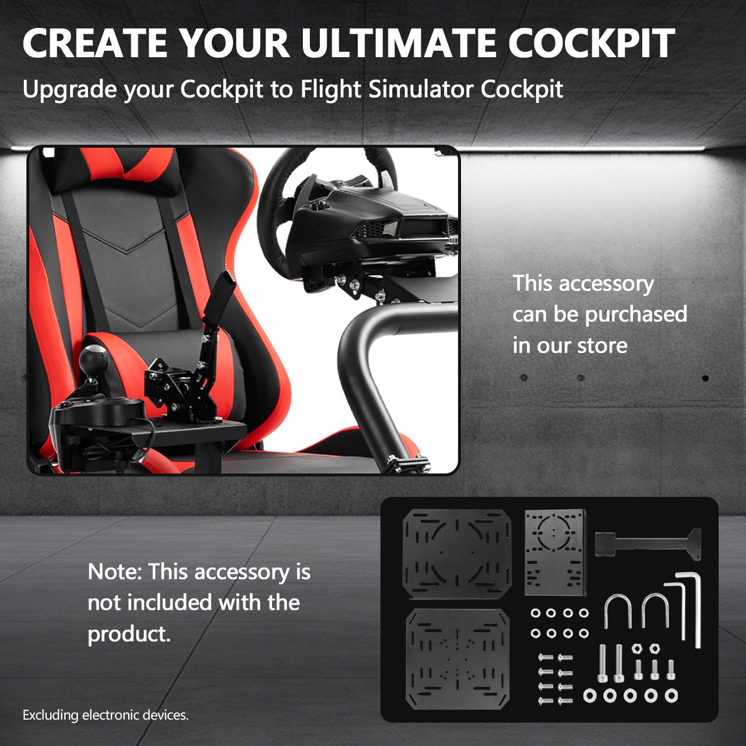 Minneer Racing Simulator Cockpit with Red Seat & Monitor Stand Fit Logitech Fanatec CSL-DD