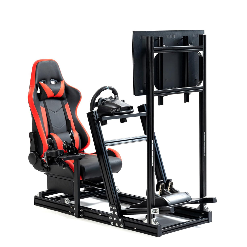 Minneer Aluminum Alloy Racing Simulator Cockpit with Red/Black Seat and Monitor Stand Fit for Logitech/Thrustmaster/Fanatec G29/G920/T248 Adjustable(Only Includes Stand and Seat)