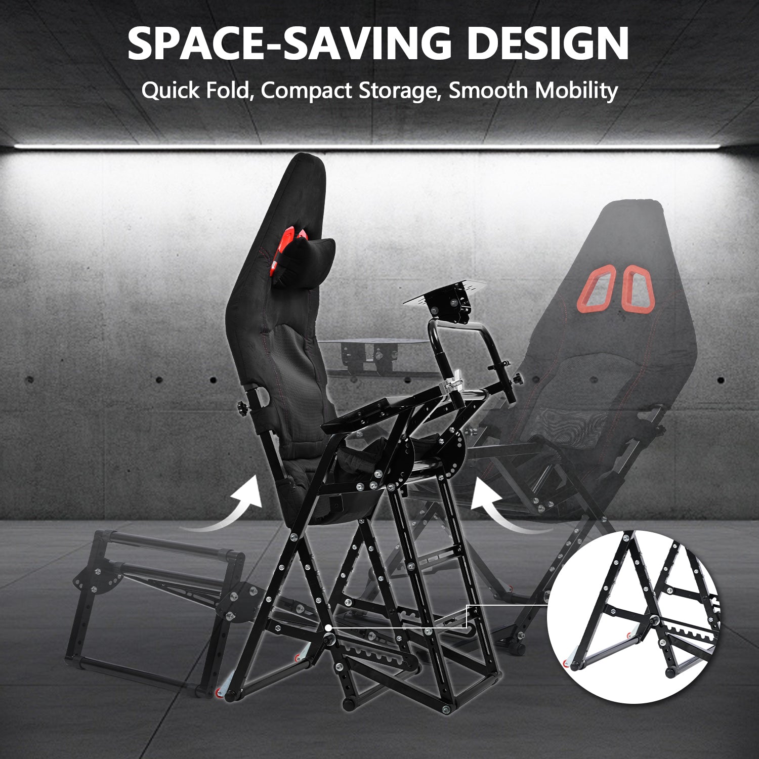 Minneer X-Type Foldable Racing Sim Cockpit – Adjustable & Universal Fit for Logitech G29, G920, G923, Thrustmaster T-GT II, T248 (Gear Not Included)