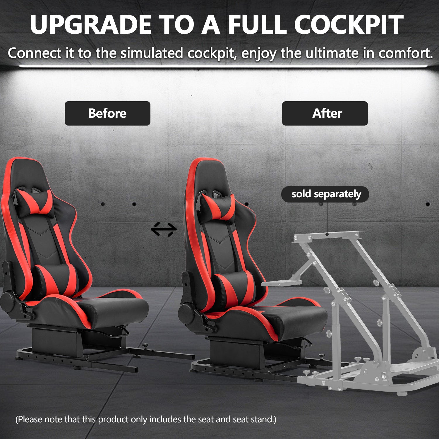 Minneer Racing Simulator Cockpit Seat Mount with red seat for Steering Wheel Stand Square Tube