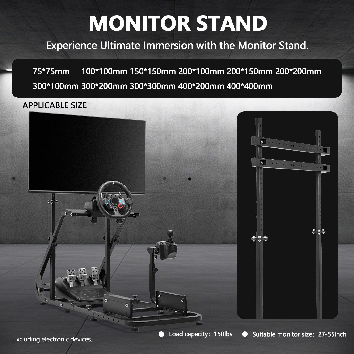 Minneer Racing Simulator Cockpit with Installable Monitor Frame,Wide Compatibility, Fit for Logitech G920 G923,Thrustmaster,Fanatec,Gaming Wheel Stand without TV Wheels Pedals Shifter Seat