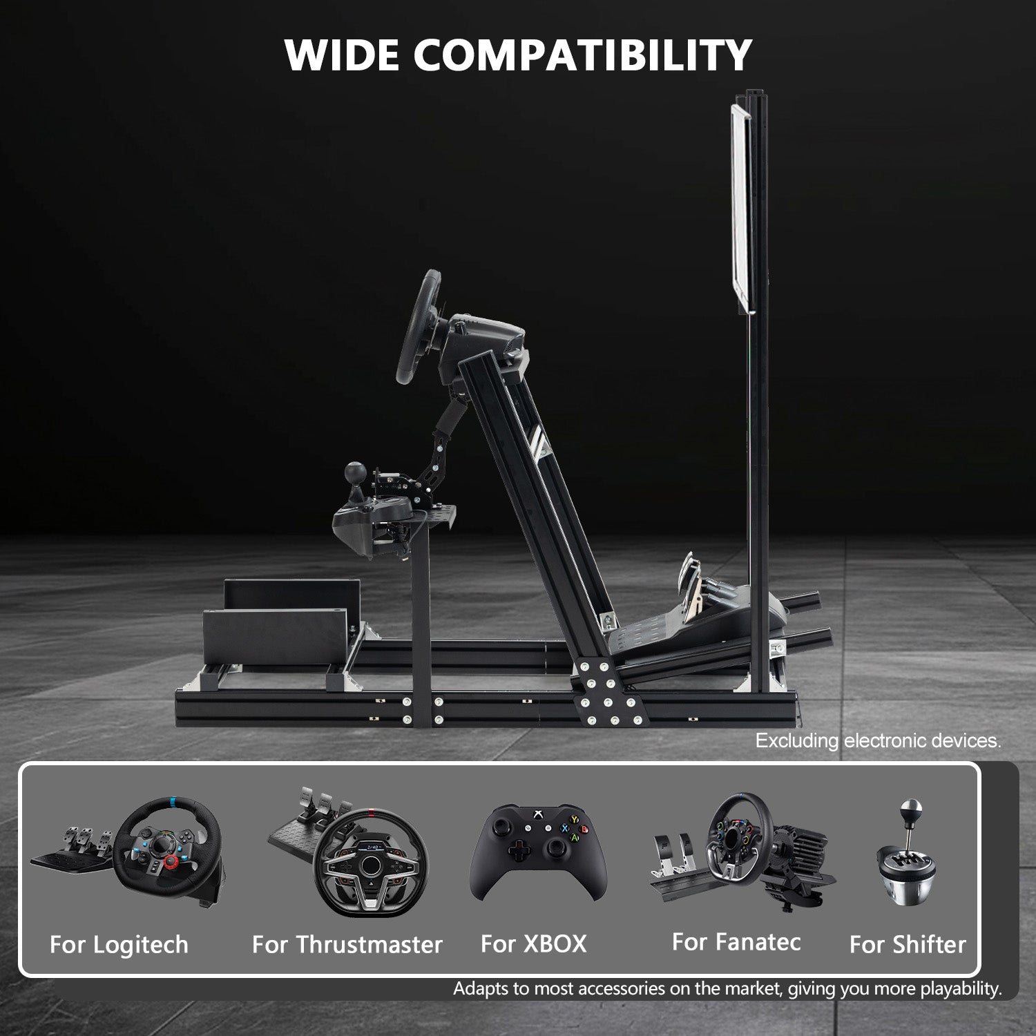 Minneer 4080 Aluminum Profile Racing Simulator Cockpit with Monitor Stand , Unlimited Adjustment, Fit for Thrustmaster, Fanatec, Moza, Logitech G29 GPro,  Sim Frame 8040，Not Include Steering,TV,Wheel,Pedals,Handbrake
