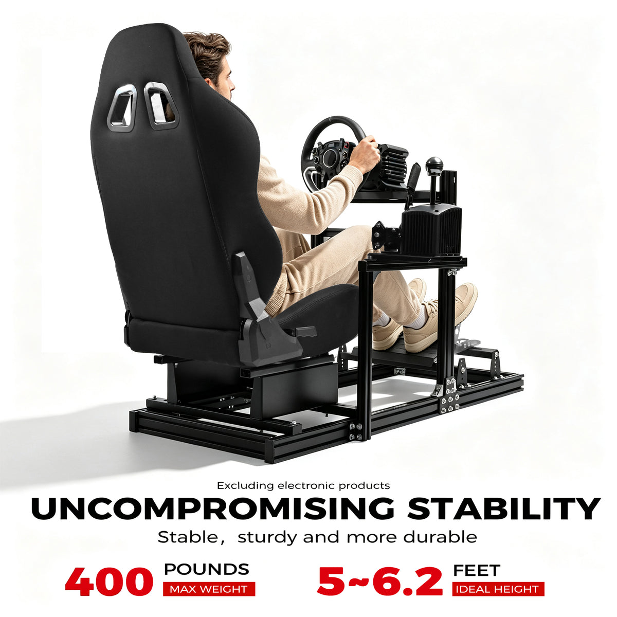 Minneer F1 3060 Aluminum  Profile Racing Sim Cockpit with Black Seat, Ultra Strength & Rigidity, Fit for Logitech G29 G923, Sim frame 3060, Not Include Steering Wheel,Pedals,Handbrake