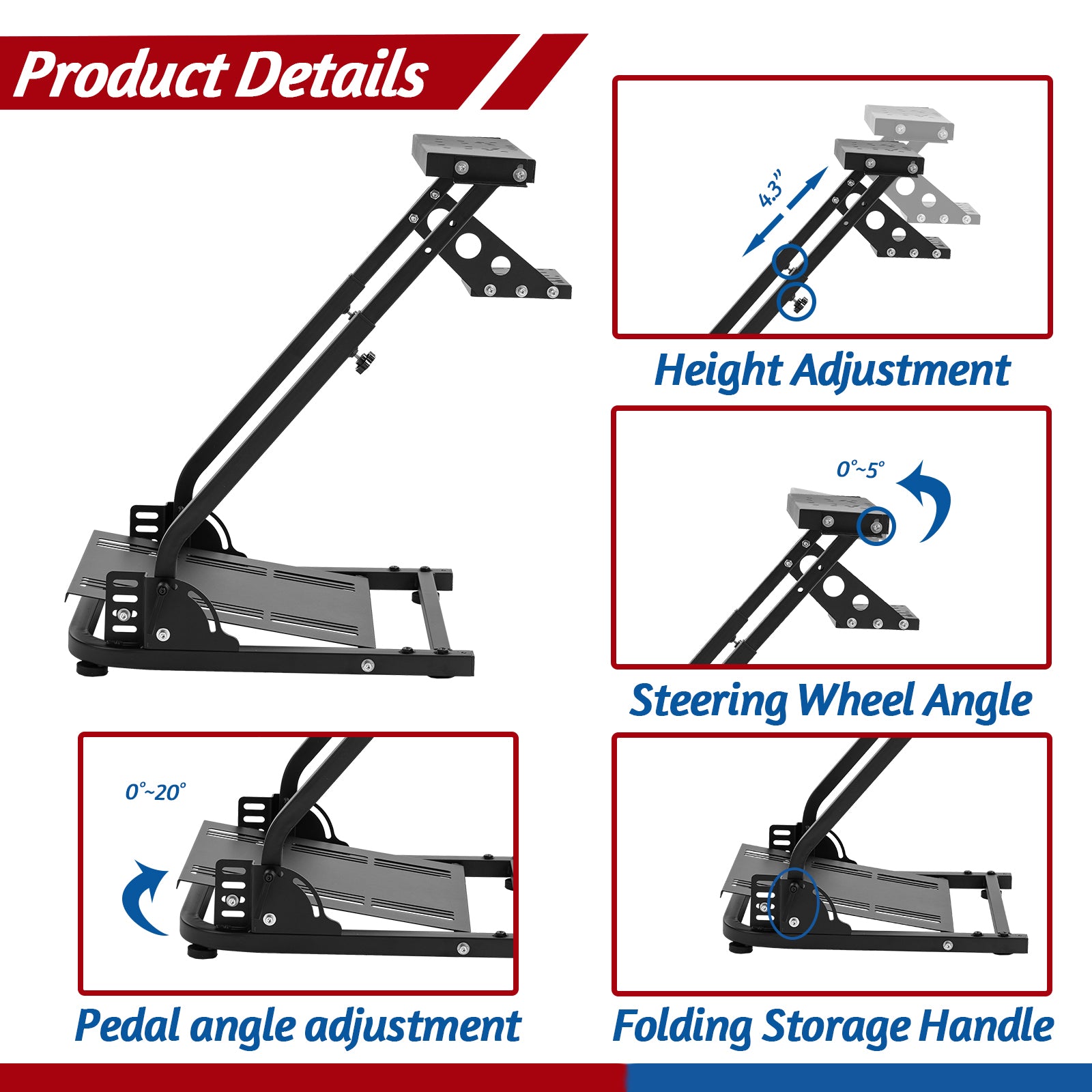 Minneer Foldable Steering Wheel Stand Fit Logitch Thrustmaster T248 T300RS