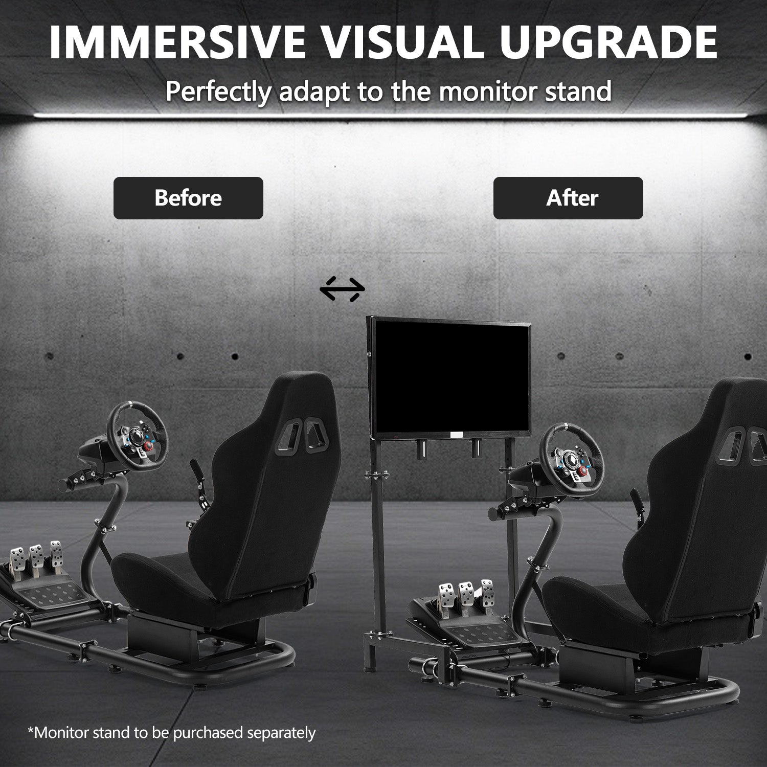 Minneer Sim Racing Cockpit  with Black Seat Fit Logitech G29 G920 G923 GPRO Fanatec