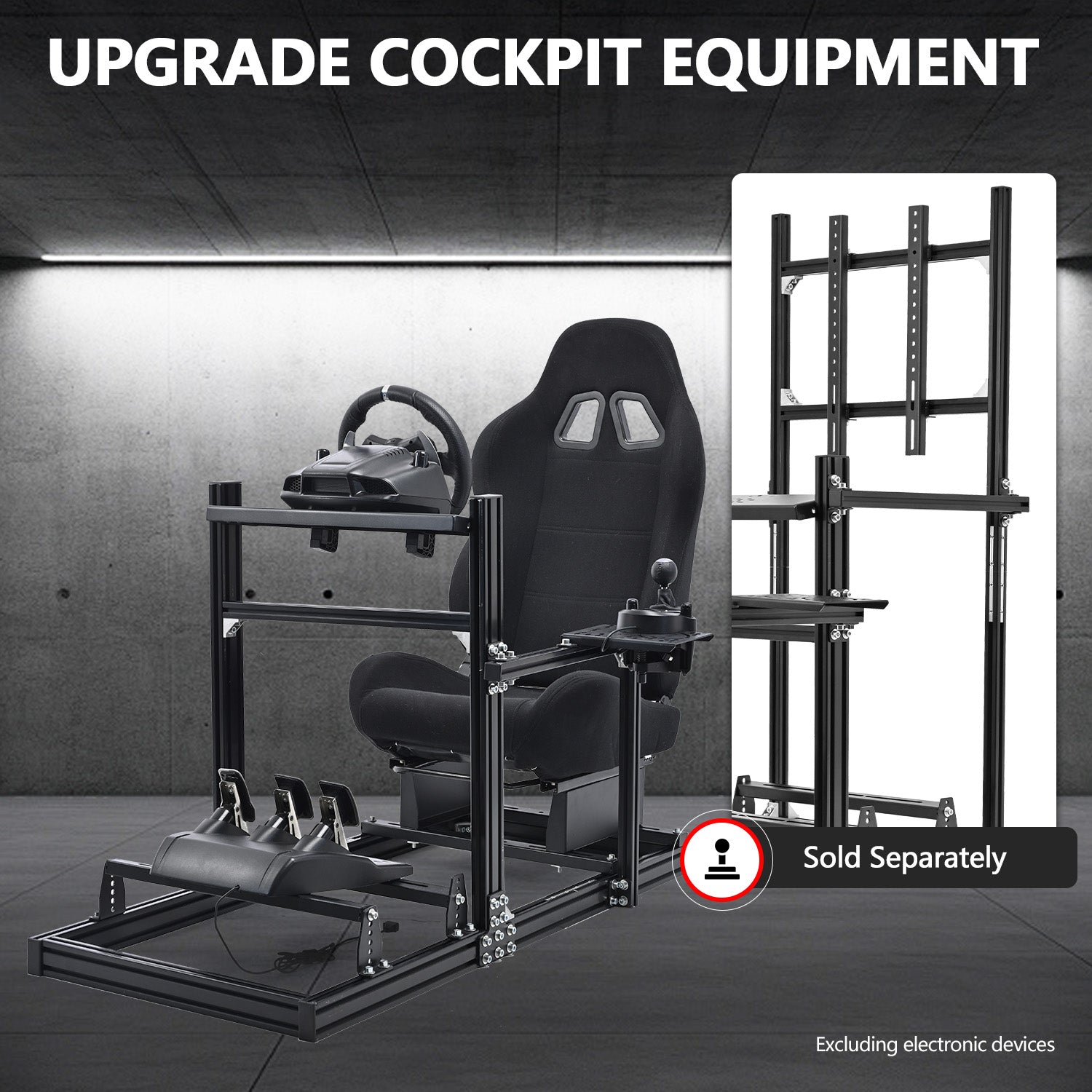 Minneer F1 3060 Aluminum Racing Sim Cockpit with Black Seat Fit for Logitech G29 G923