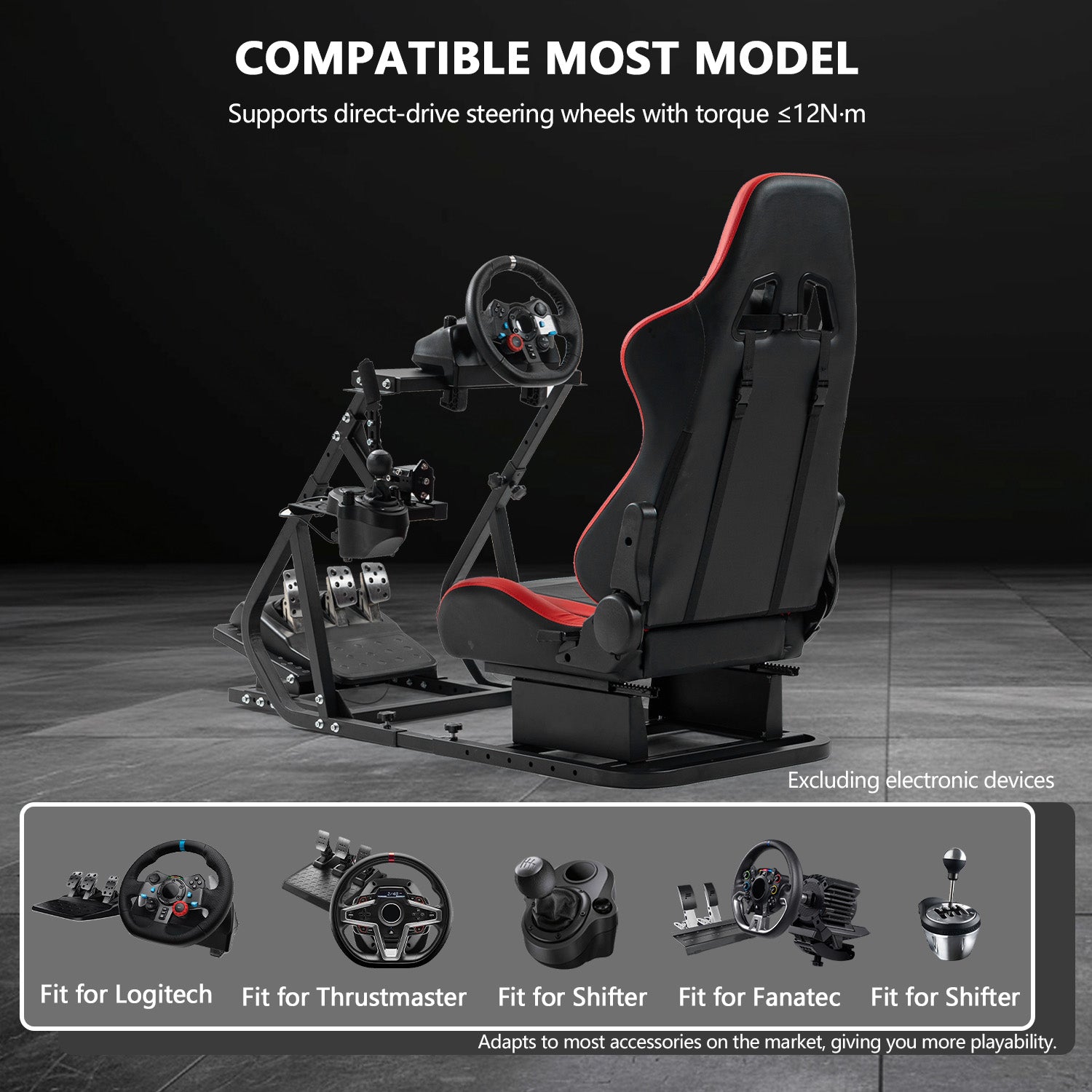 Minneer New Upgrade Driving Simulator Cockpit with Red Seat Fit Logitech Thrustmaster