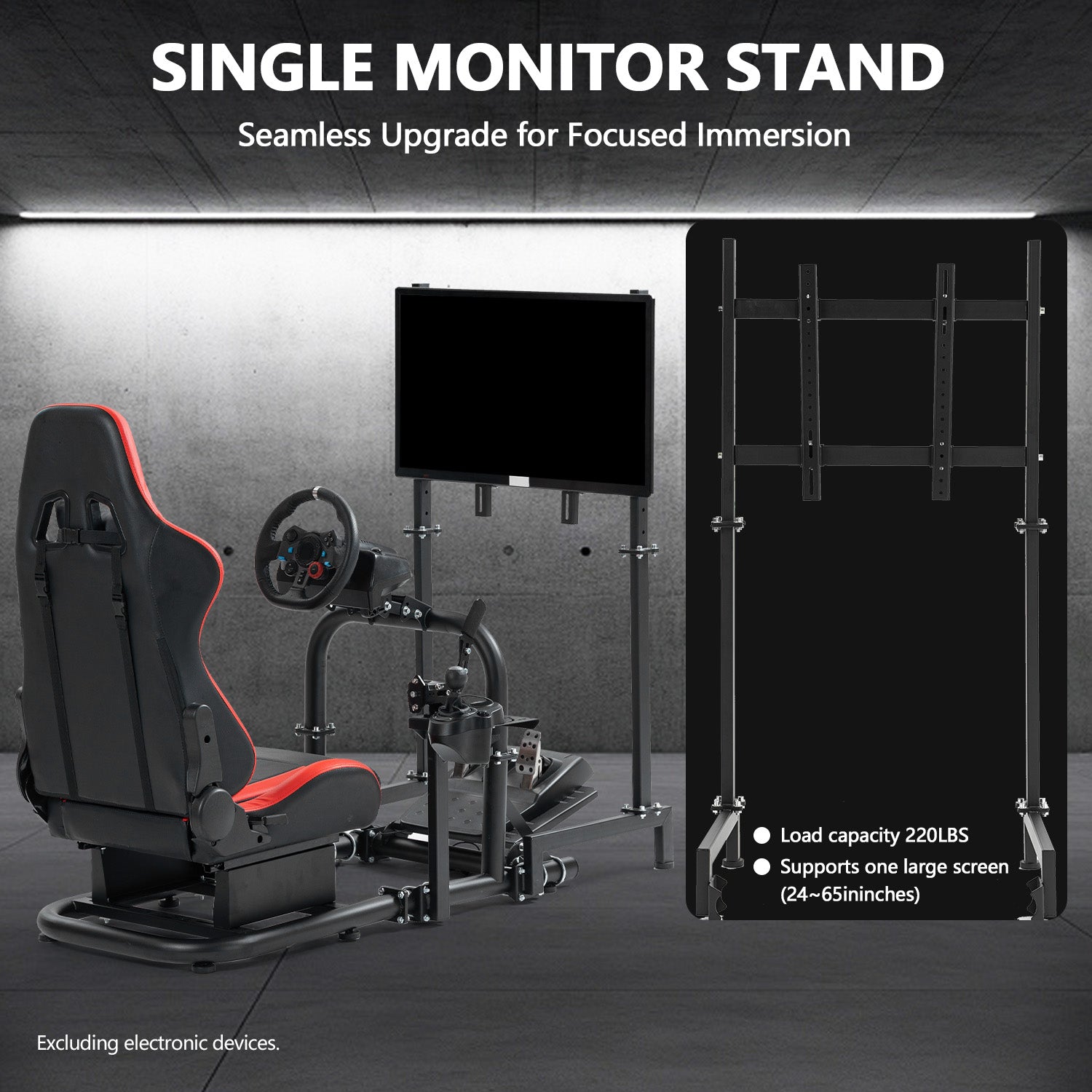 Minneer Racing Simulator Cockpit with Red Seat & TV Stand Fit Logitech GPRO Fanatec CSL-DD