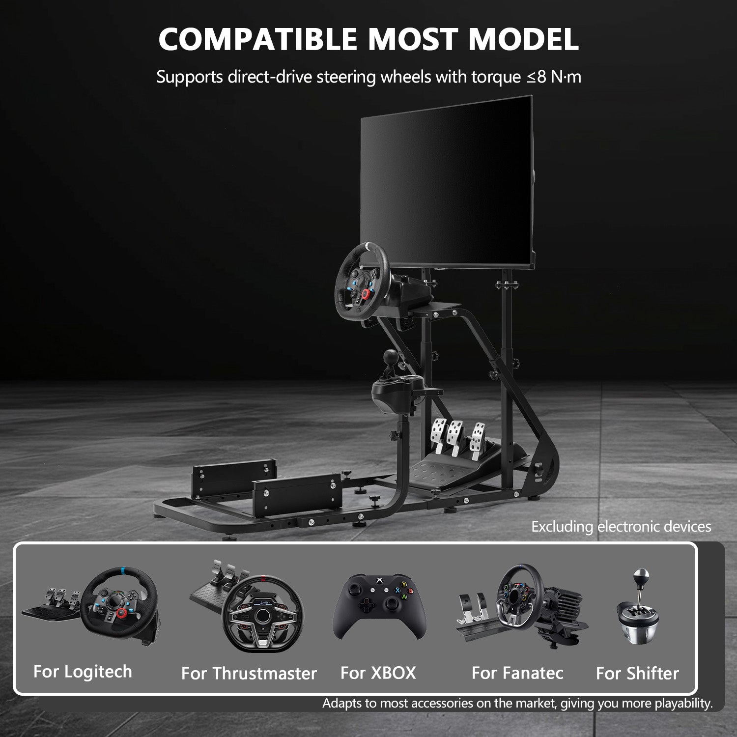 Minneer Racing Simulator Cockpit with Installable Monitor Frame,Wide Compatibility, Fit for Logitech G920 G923,Thrustmaster,Fanatec,Gaming Wheel Stand without TV Wheels Pedals Shifter Seat