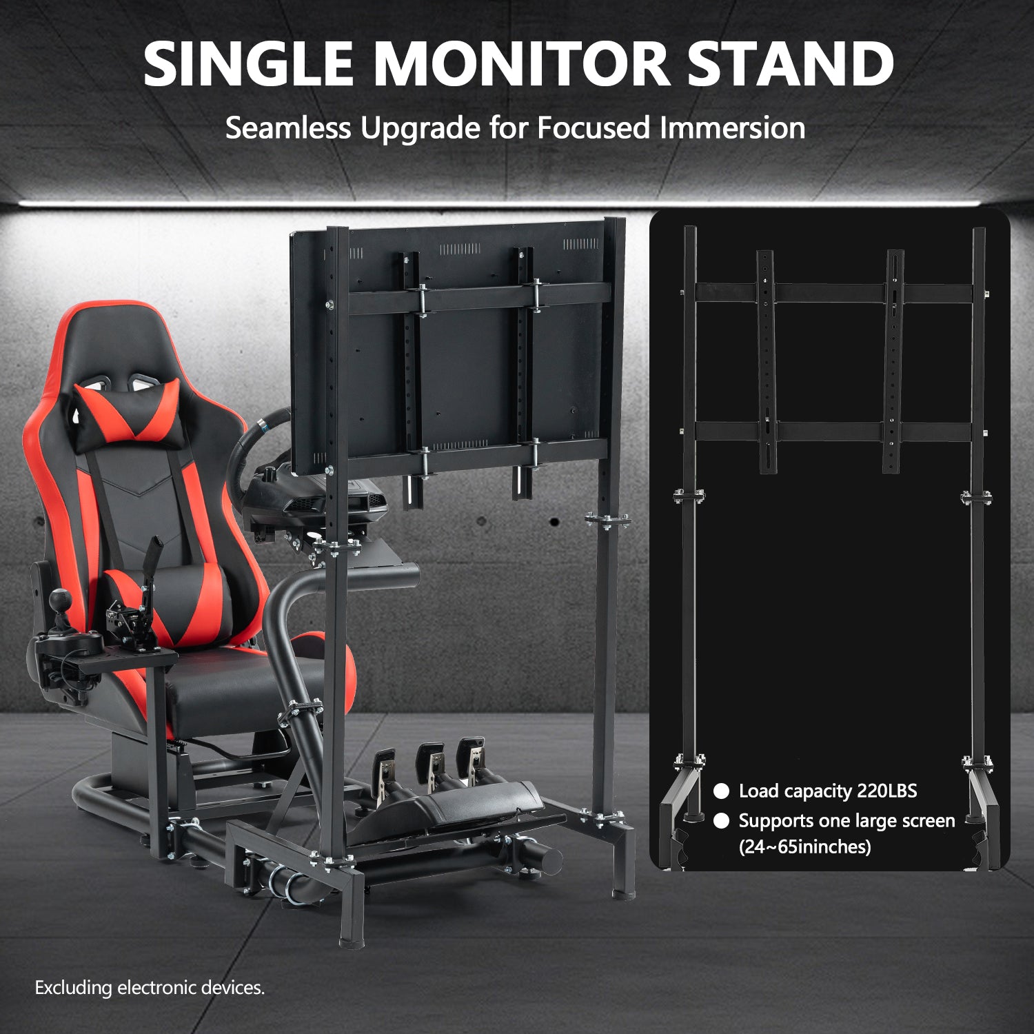Minneer Racing Simulator Cockpit with Red Seat & Monitor Stand Fit Logitech Fanatec CSL-DD