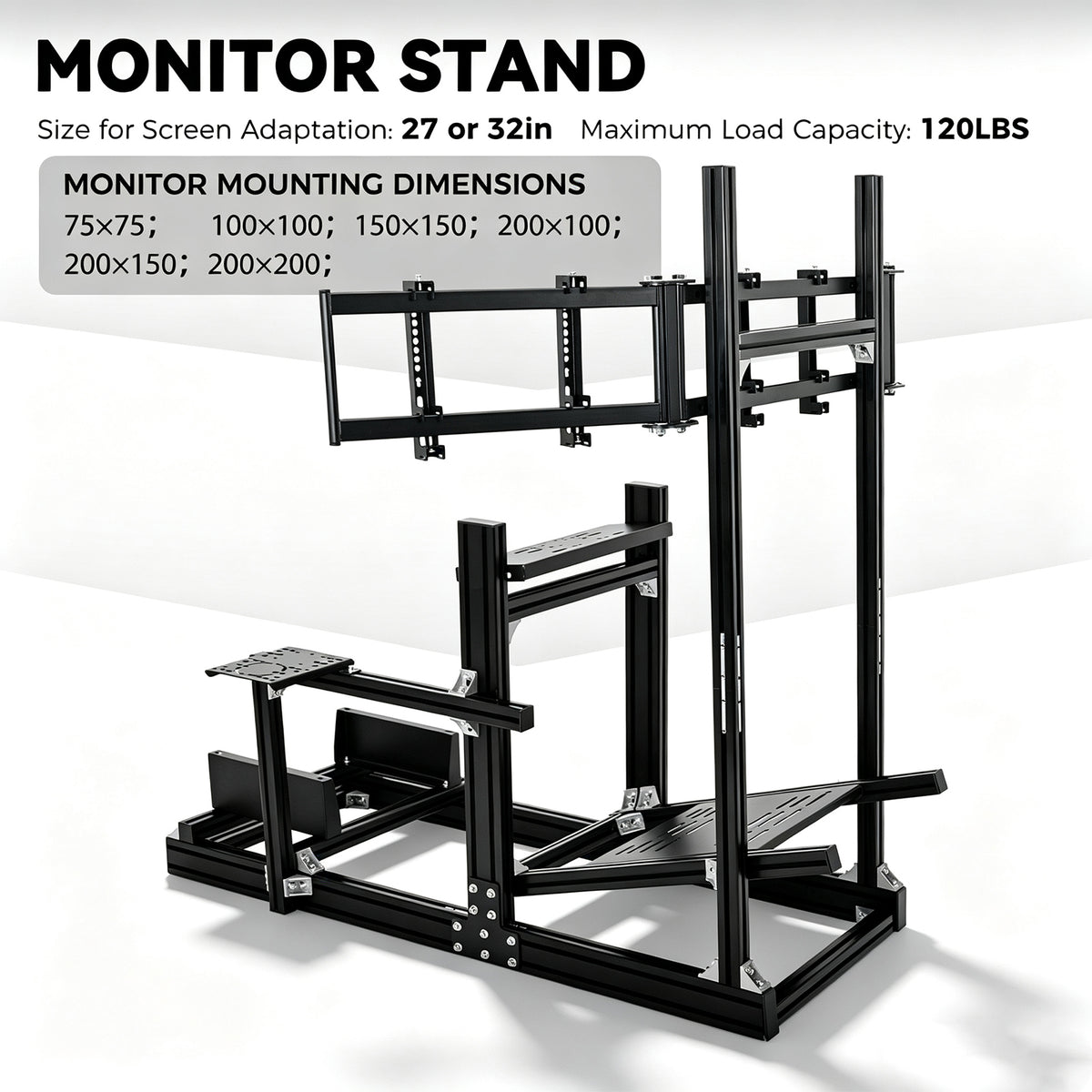 Minneer 4080 Aluminum Profile Racing Simulator Cockpit with  Triple Monitor Mount, Unlimited Adjustment, Fit for Thrustmaster, Fanatec, Moza, Logitech G29 GPro, Not Include Steering Wheel,Pedals,Handbrake