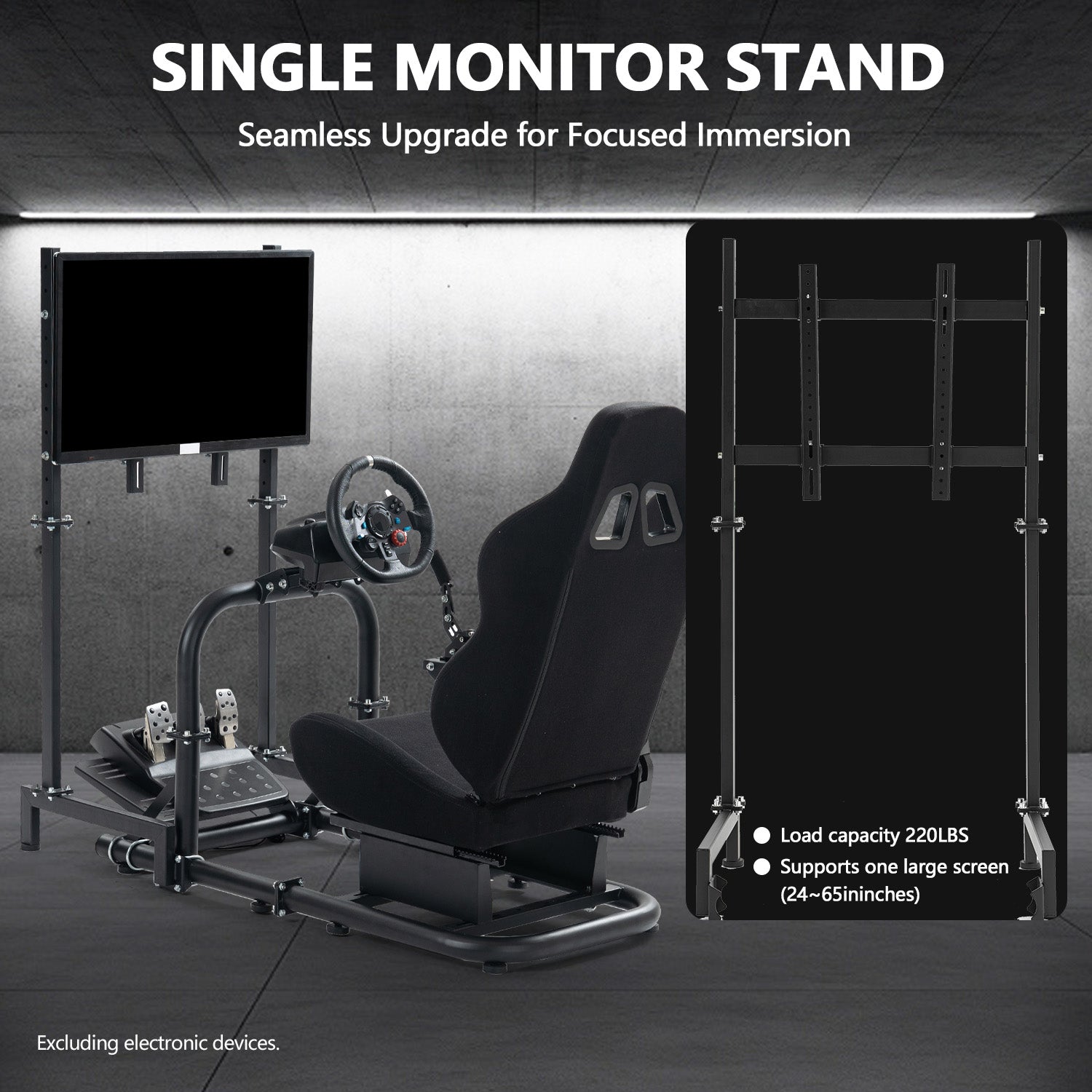 Minneer Racing Simulator Cockpit with Black Seat & TV Stand Fit Logitech Thrustmaster,Not Include Wheels Pedals and Shift Lever