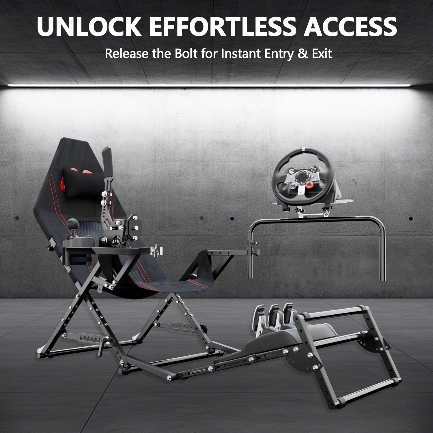 Minneer X-Type Foldable Racing Sim Cockpit – Adjustable & Universal Fit for Logitech G29, G920, G923, Thrustmaster T-GT II, T248 (Gear Not Included)