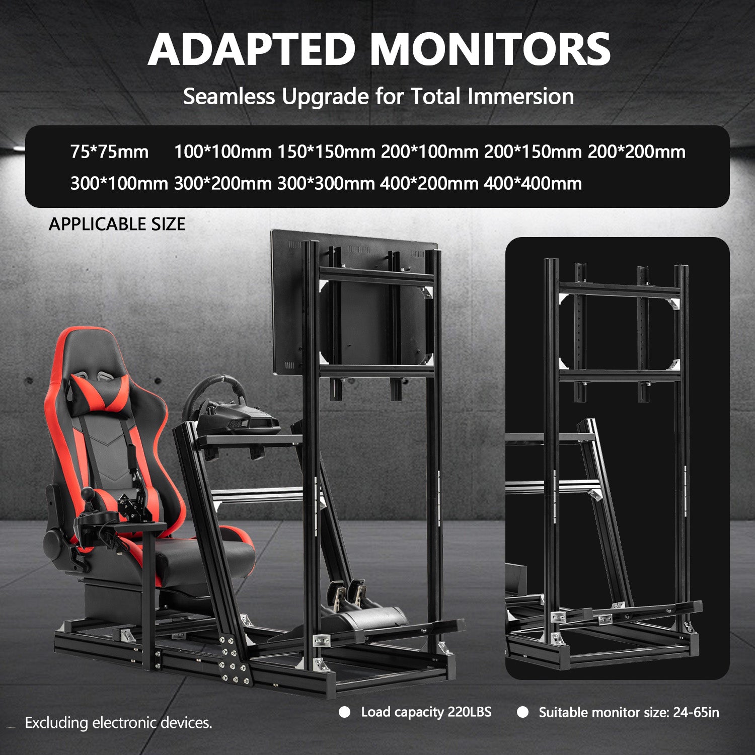 Minneer 4080 Aluminum Profile Racing Simulator Cockpit with Red Seat and Monitor Stand, Fully Adjustability, Fit for Logitech, Thrustmaster, Fanatec G29 G920 T248, Not Include Steering Wheel,Pedals,Handbrake,Monitor