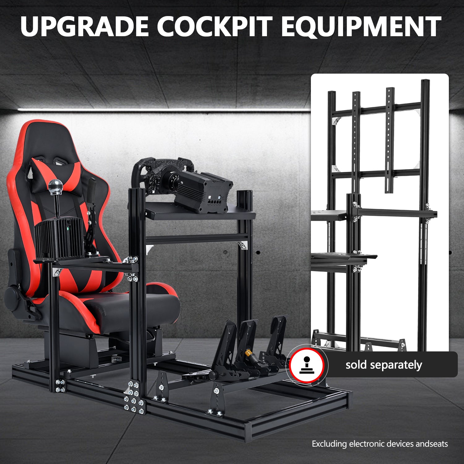 Minneer 3060 Aluminum Profile Racing Simulator Cockpit with Red Seat Fit Logitech G923G29