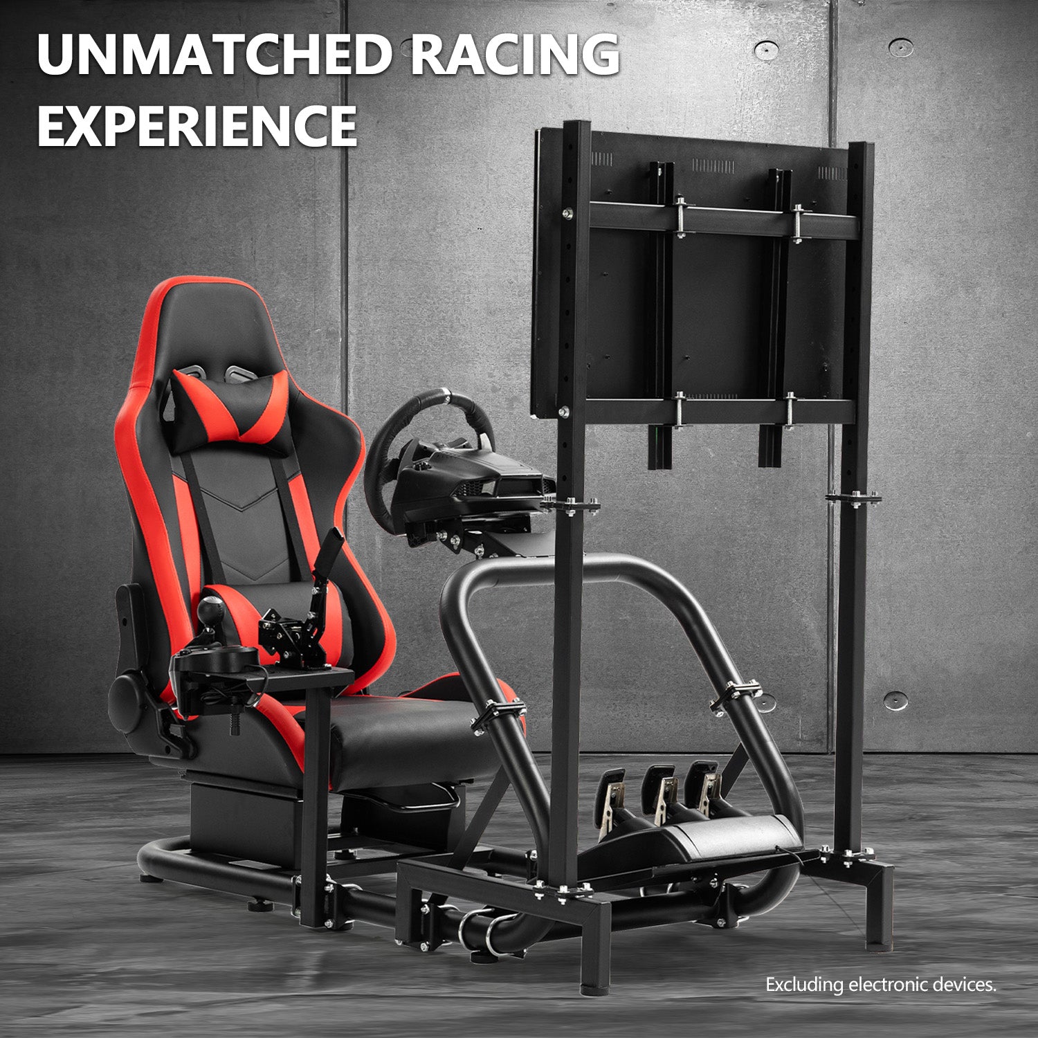 Minneer Racing Simulator Cockpit with Red Seat & Monitor Stand Fit Logitech Fanatec CSL-DD