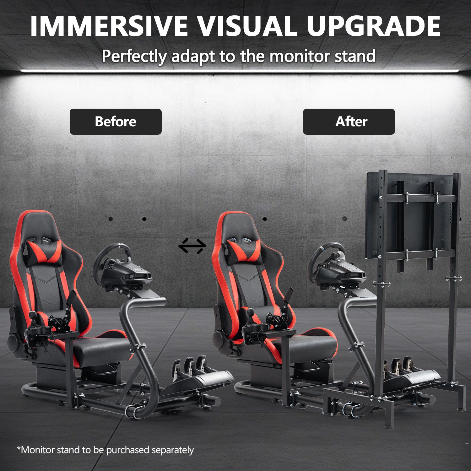 Minneer Sim Racing Cockpit with Red Seat Fit Logitech G29 G920 G923 Thrustmaster T300RS