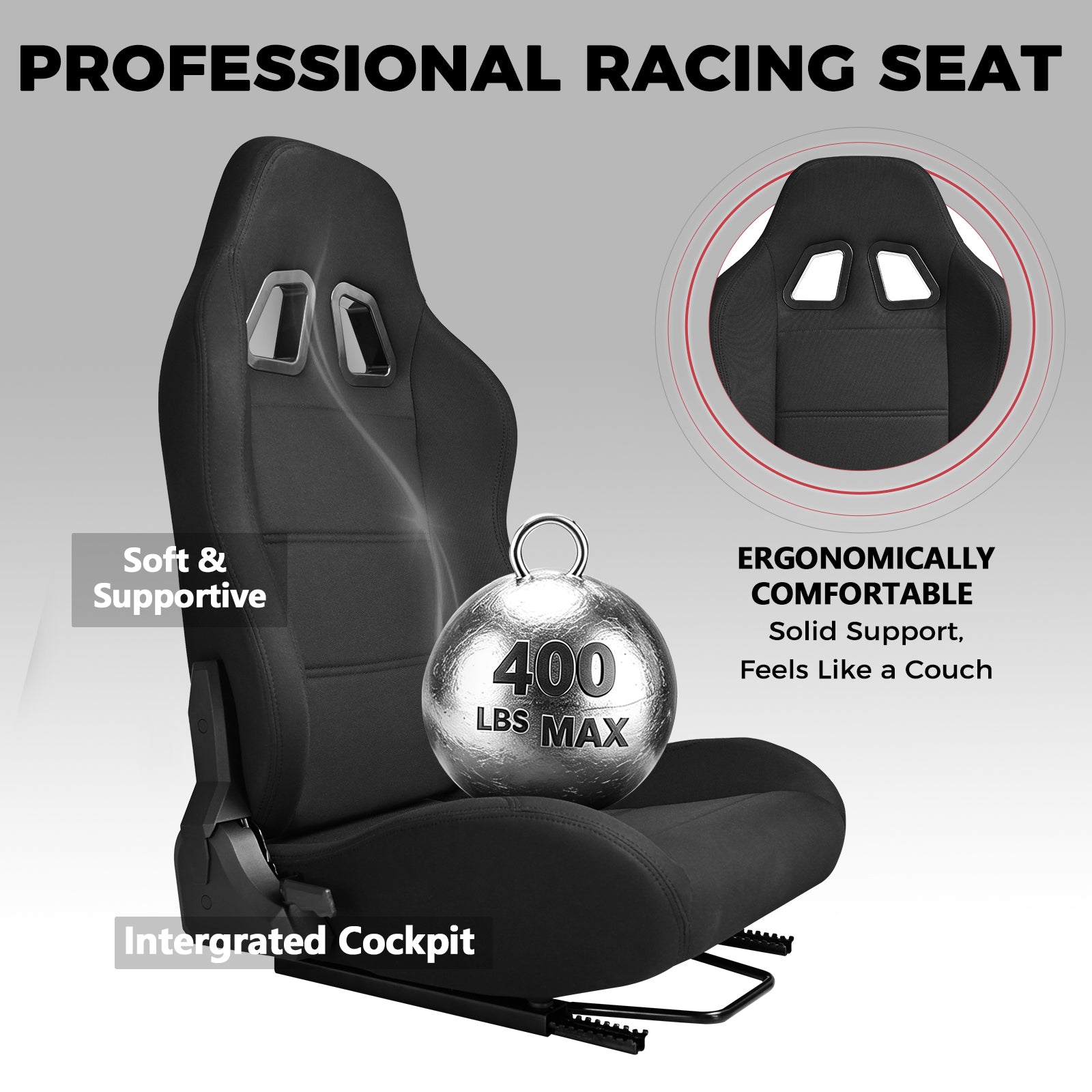 Minneer F1 3060 Aluminum  Profile Racing Sim Cockpit with Black Seat, Ultra Strength & Rigidity, Fit for Logitech G29 G923, Sim frame 3060, Not Include Steering Wheel,Pedals,Handbrake