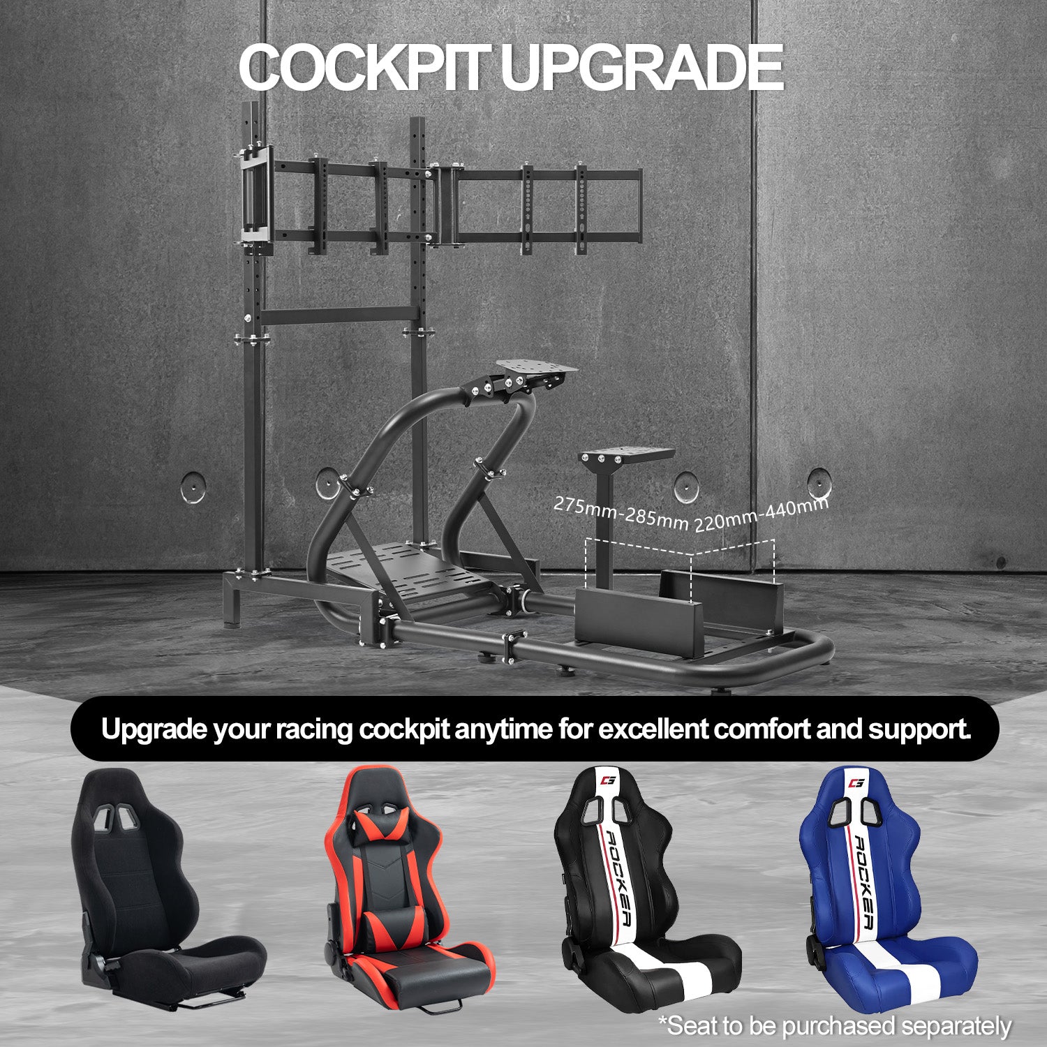 Minneer Racing Simulator Cockpit with Triple Screen Mount for Logitech / Fanuc / Thrustmaster G27 G923 G920, 50 mm Large Round Tube Driving Simulator Mount without Steering Wheel / Shift / Pedals / TV