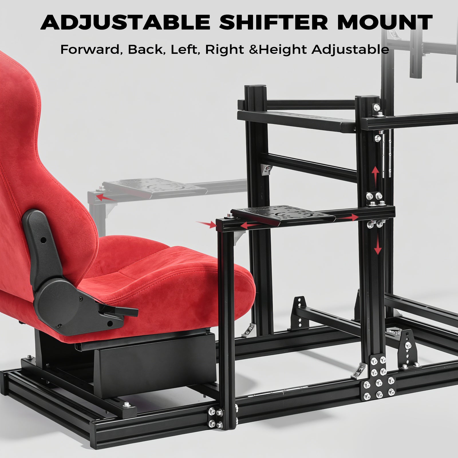 Minneer 3060&3030 Aluminium Racing Simulator Cockpit with Red Suede Seat, Fit for Fanatec, for Logitech, for Thrustmaster, Racing Stand with TV Stand, Not Include Steering Wheel, Pedals, Handbrake