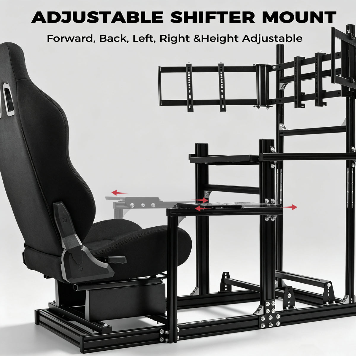 Minneer 3060 Aluminum Profiles Racing Simulator Cockpit with Black Seat and Triple Monitor Stand , Fully Adjustable, Fit for Logitech G29 G923, Steering Wheel, Pedals, and Hand Brake Not Included