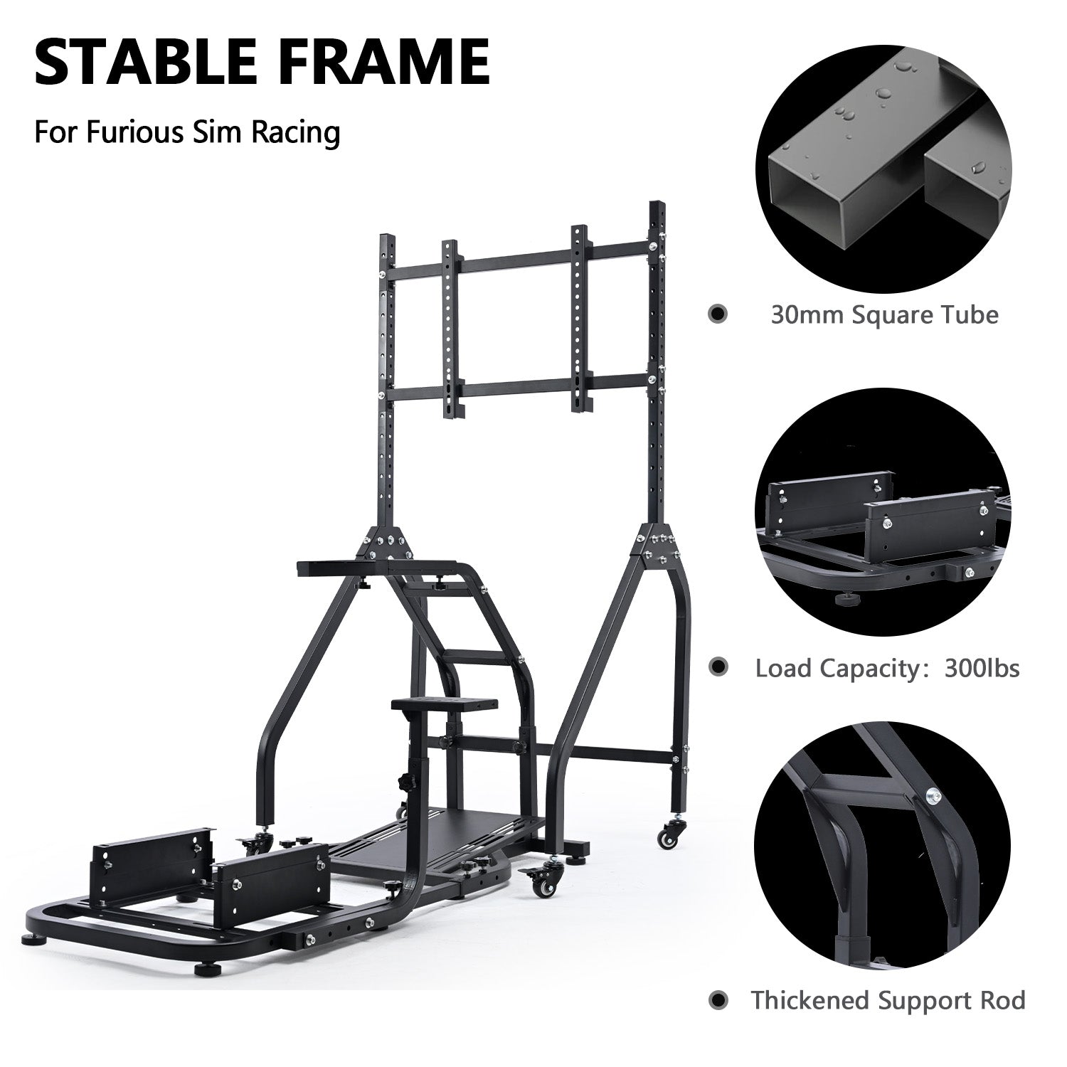 Minneer Steering Wheel Stand Racing Cockpit with Monitor Stand, Unobstructed Design for Both Legs Fit for Logitech/Thrustmaster G29,G920,G923,G25&T300RS,T80,T150 Adjustable No Steering Wheel, Handbrake, Pedals and Monitor