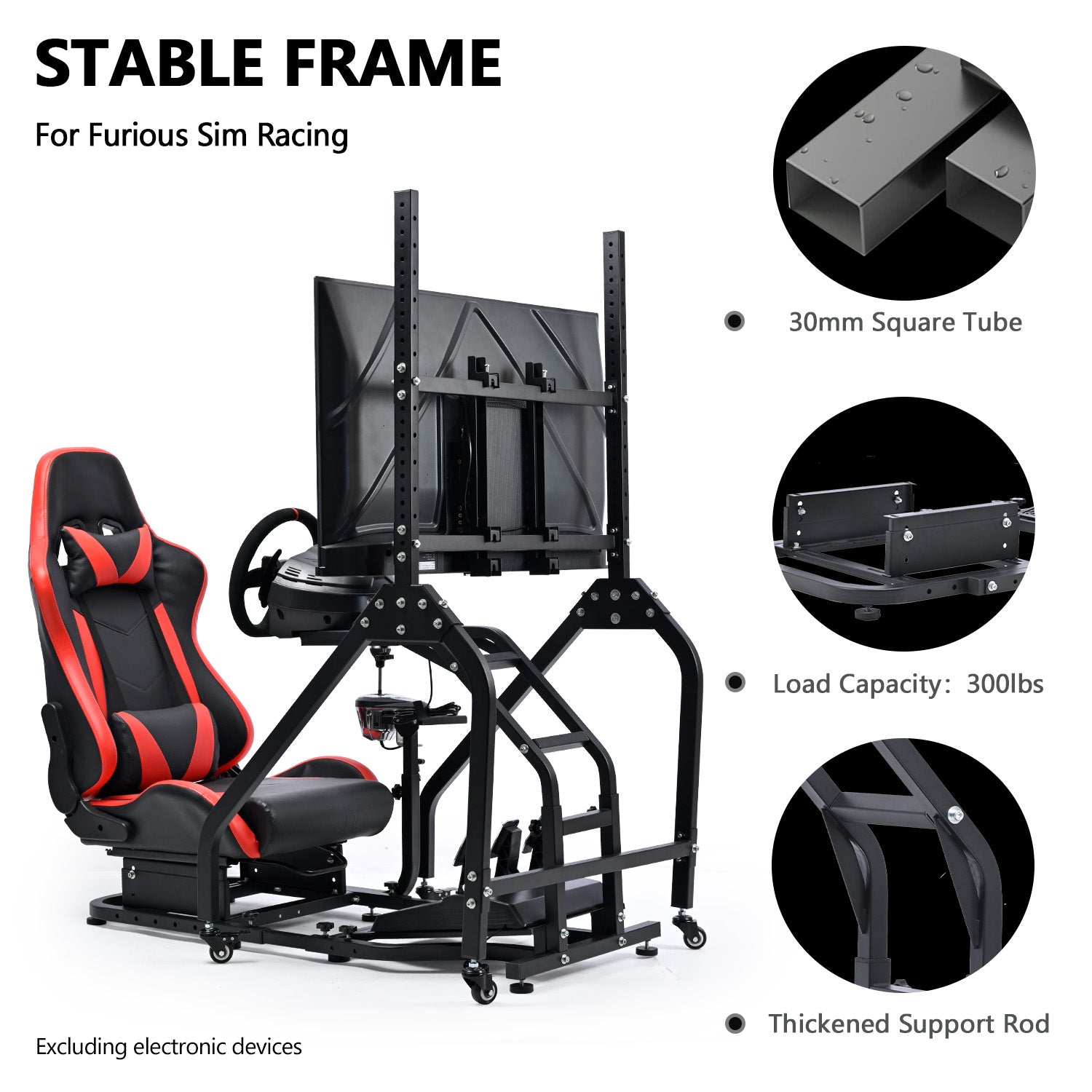 Minneer G29 Racing Simulator Cockpit with Removable Monitor Stand and Adjustable Gaming Seat for Logitech G923 G920 / Thrustmaster T80 T150 T248, Seat, Steering Wheel, Monitor, and Foot Pedals not supplied.