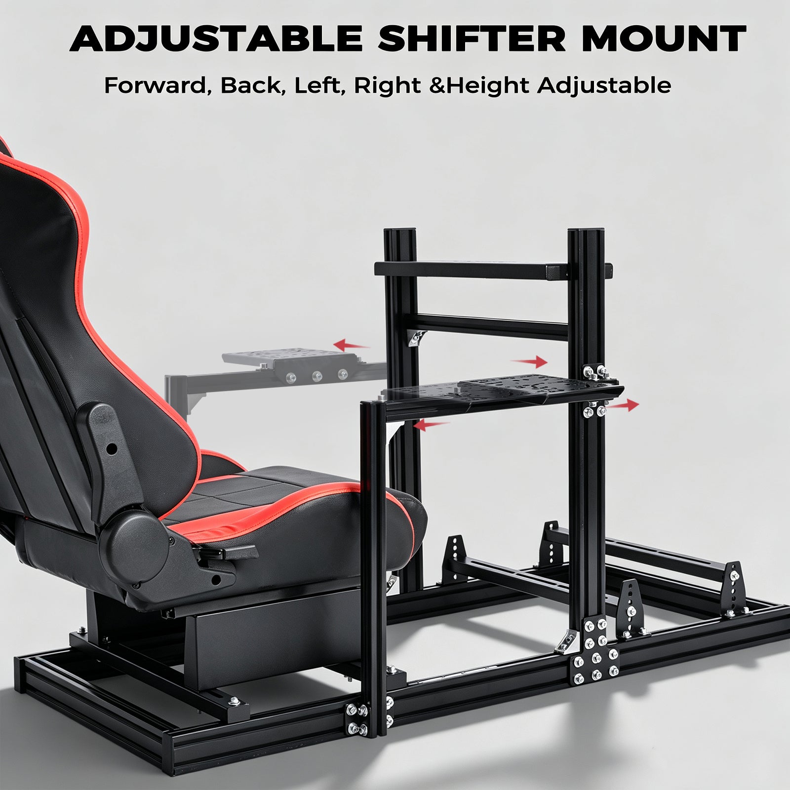 Minner Aluminum  3060 Profile Racing Simulator Cockpit with Red Seat , Unlimited Adjustment, Fit for Thrustmaster, Fanatec, Moza, Logitech G29 GPro,  Sim Frame 3040，Not Include Steering,Wheel,Pedals,Handbrake