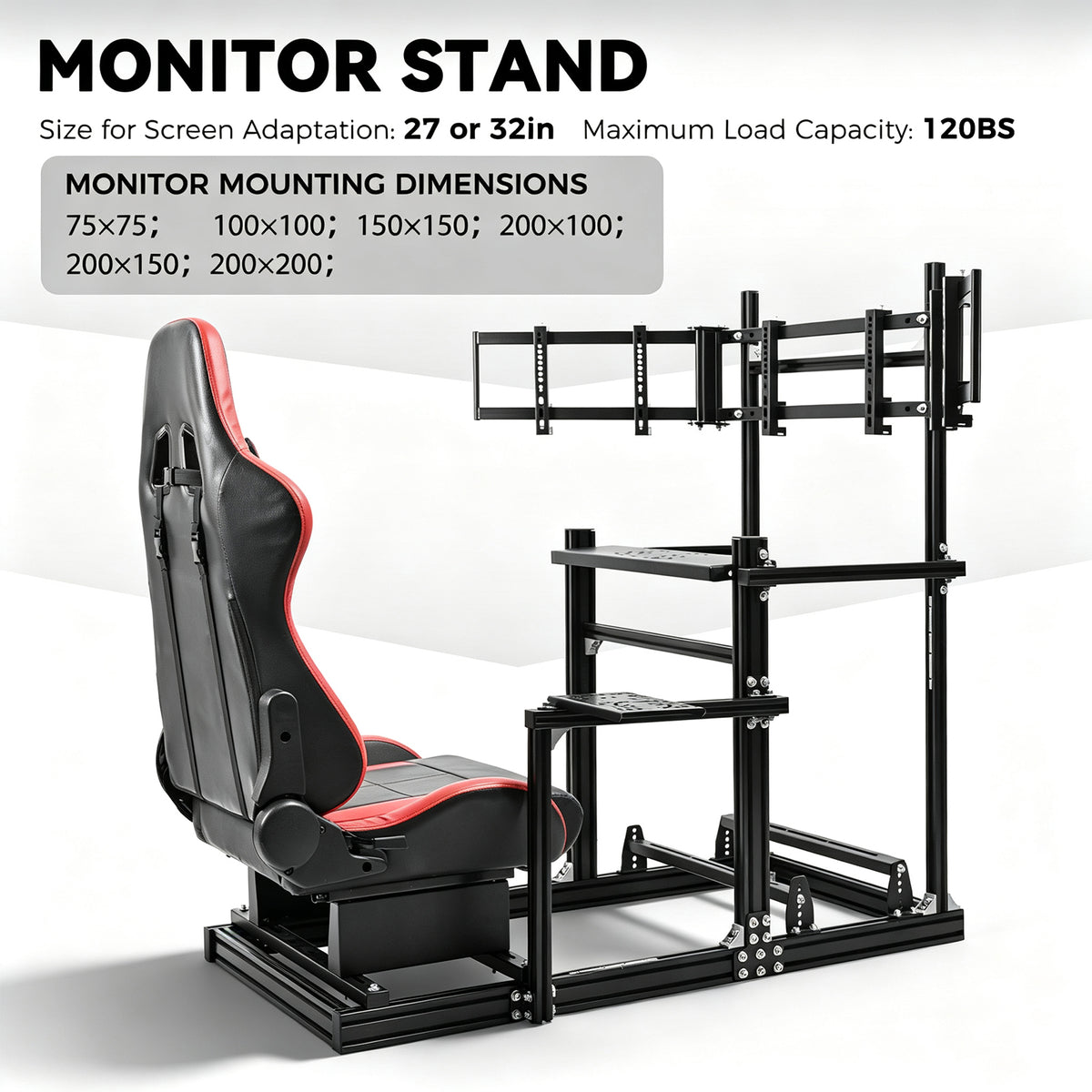 Minneer 3060 Aluminum Profiles Racing Simulator Cockpit with Red Seat and Triple Monitor Stand , Fully Adjustable, Fit for Logitech G29 G923, Steering Wheel, Pedals, and Hand Brake Not Included