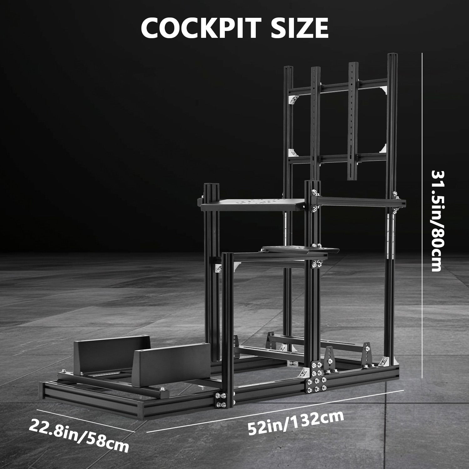 Minneer3060 Aluminum  Profile Racing Sim Cockpit with TV stand, Ultra Strength & Rigidity, Fit for Logitech,Thrustmaster, Fanatec G29 G923 T248,  Not Include Steering Wheel,Pedals,Handbrake