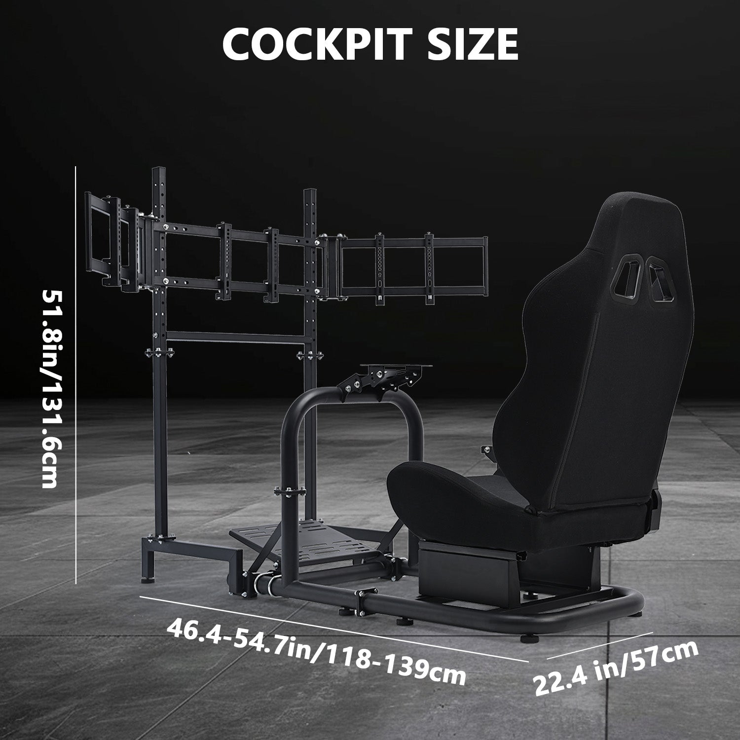 Minneer Racing Sim Cockpit with Triple Monitor Stand and Black Seat, Wide Compatibility, Fit for Logitech,Thrustmaster, Fanatec G29 G923 T248,  Not Include Steering Wheel,Pedals,Handbrake