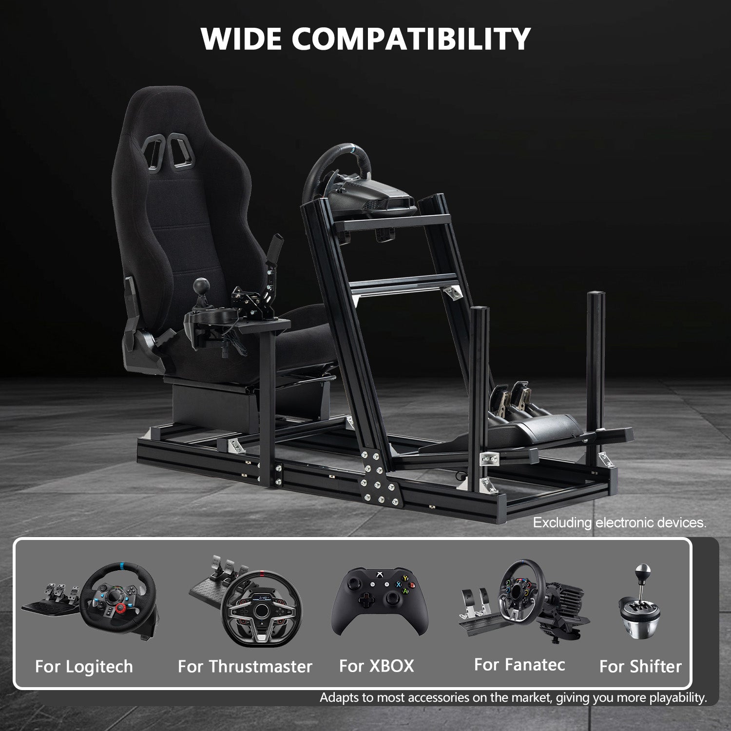 Minneer Racing Simulaor Cockpit 4080 Aluminum Profile with Black Seat , Unlimited Adjustment, Fit for Logitech/Thrustmaster/Fanatec/Moza G920,G923 ,No Handbrake,Pedals,Steering Wheel