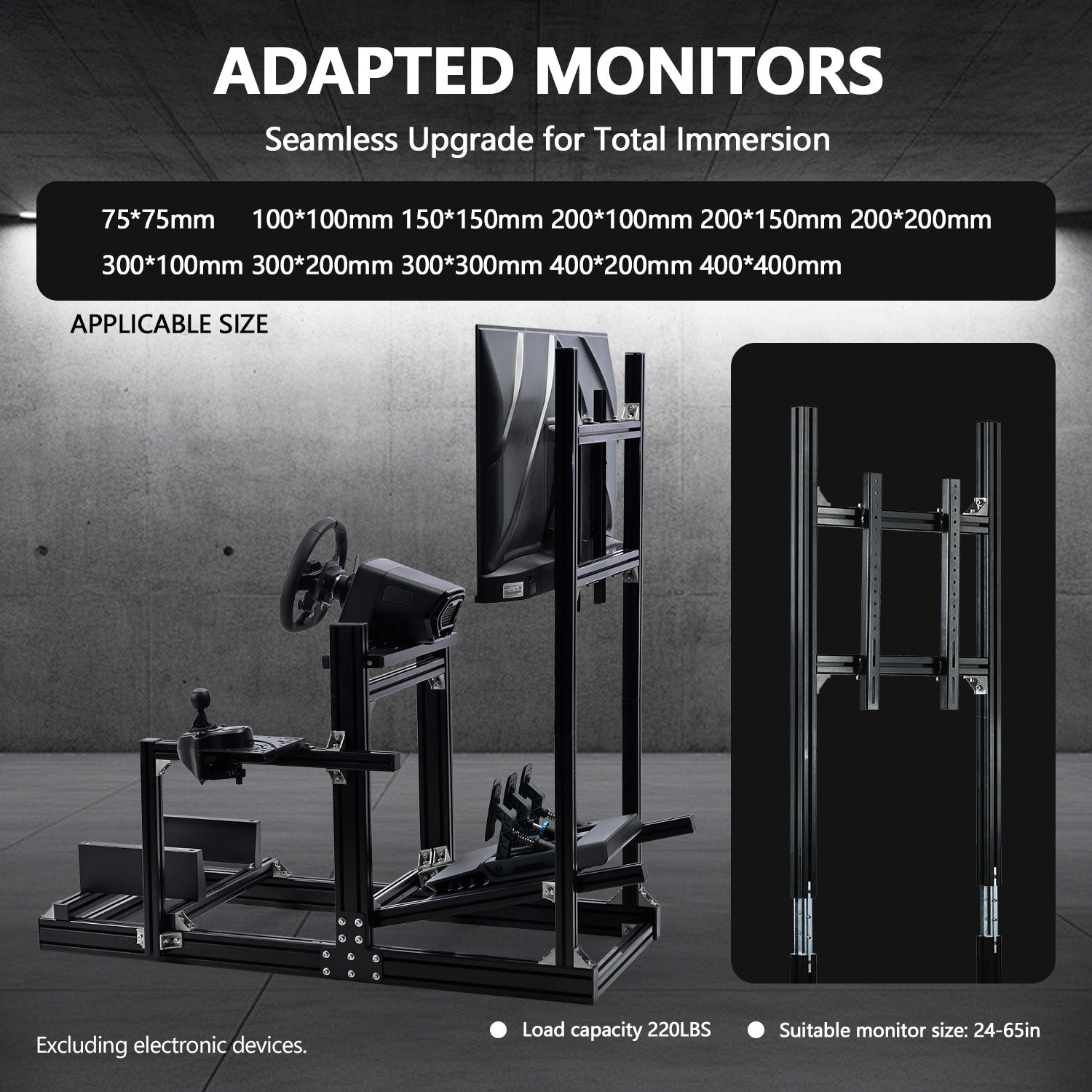 Minneer 4080 Aluminum Profile Racing Simulator Cockpit with Monitor Mount, Unlimited Adjustment, Fit for Thrustmaster, Fanatec, Moza, Logitech G29 GPro, Not Include Steering Wheel,Pedals,Handbrake