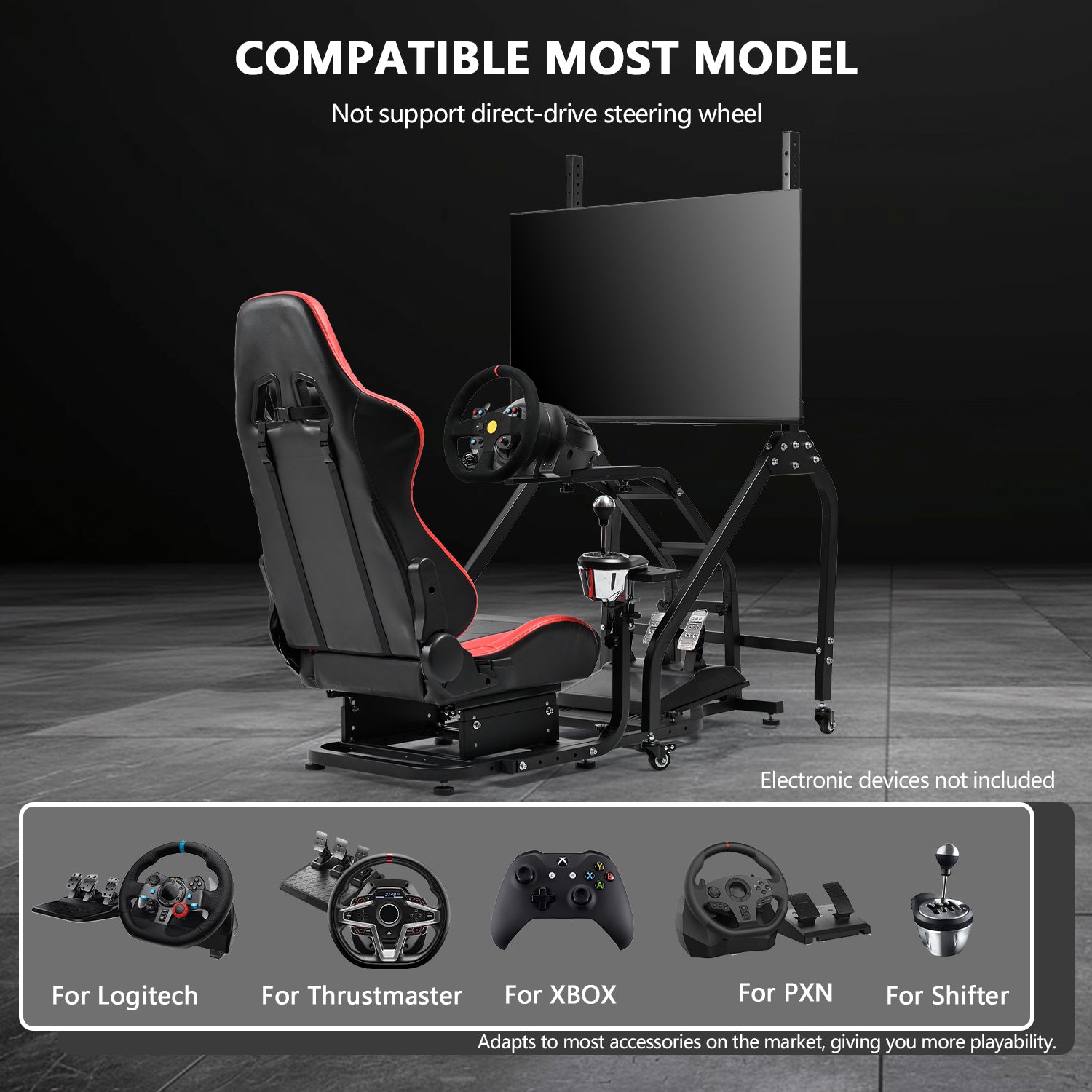 Minneer G29 Racing Simulator Cockpit with Removable Monitor Stand and Adjustable Gaming Seat for Logitech G923 G920 / Thrustmaster T80 T150 T248, Seat, Steering Wheel, Monitor, and Foot Pedals not supplied.