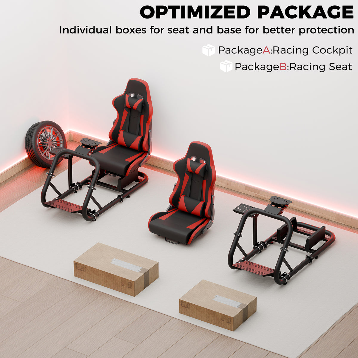Minneer Racing Simulator Cockpit Pro with Seat Professional Sim Racing Wheel Frame Large Round Tube Fully Adjustable without Pedal Wheel and Handbrake