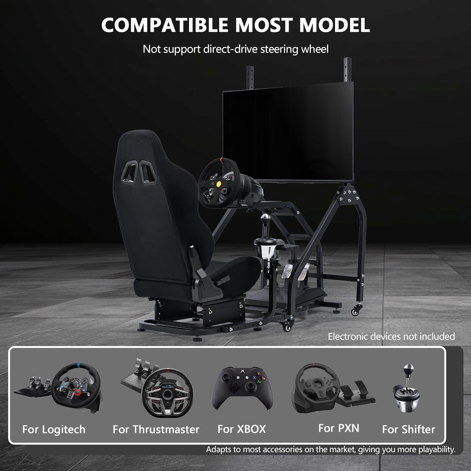 Minneer  Driving Simulator Cockpit with Movable Monitor Stand and Adjustable Seat Fit for Logitech G29 G923 G920 /Thrustmaster T80 T150 T248，Seat, Steering Wheel, Monitor and Foot Pedal Not Provided