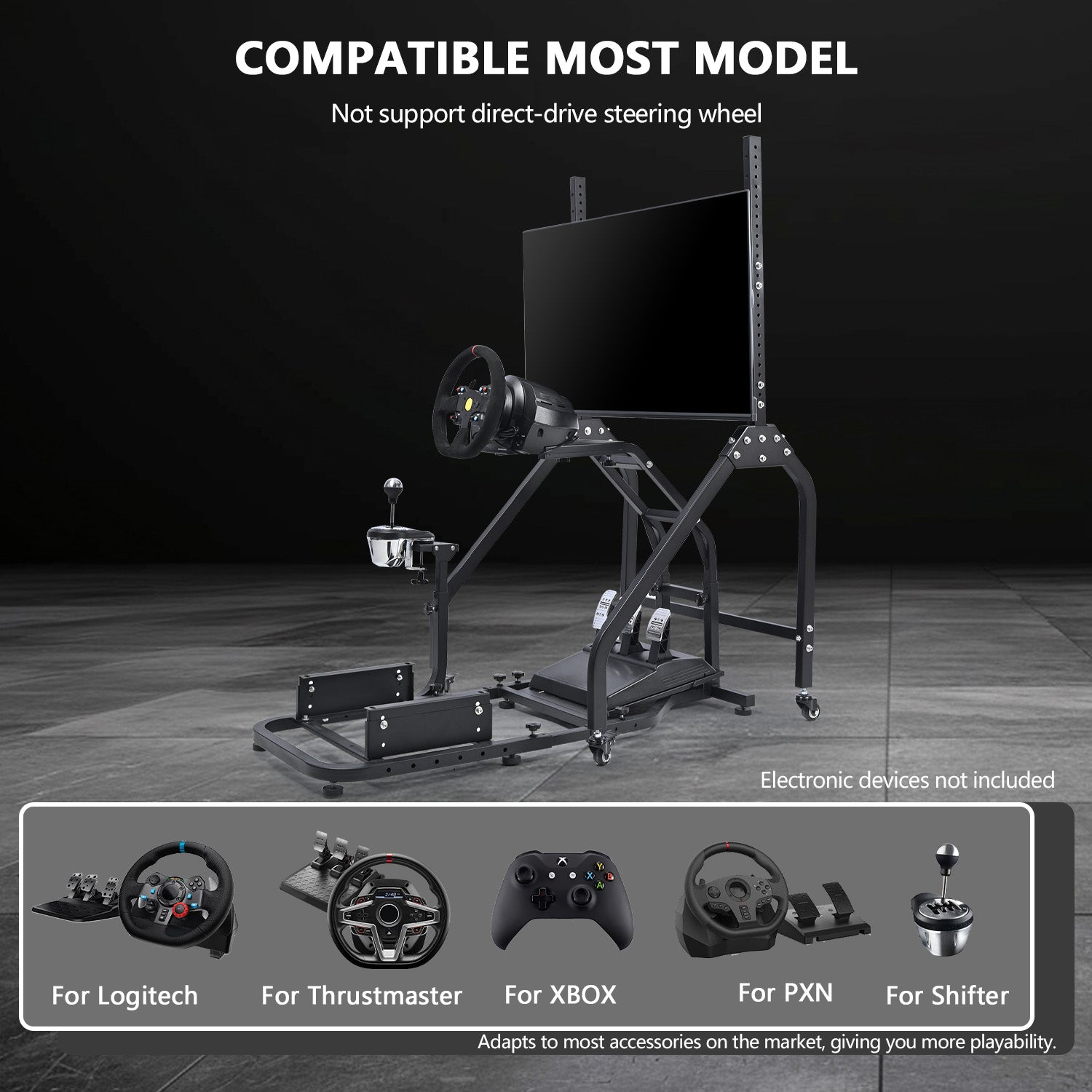 Minneer Steering Wheel Stand Racing Cockpit with Monitor Stand, Unobstructed Design for Both Legs Fit for Logitech/Thrustmaster G29,G920,G923,G25&T300RS,T80,T150 Adjustable No Steering Wheel, Handbrake, Pedals and Monitor