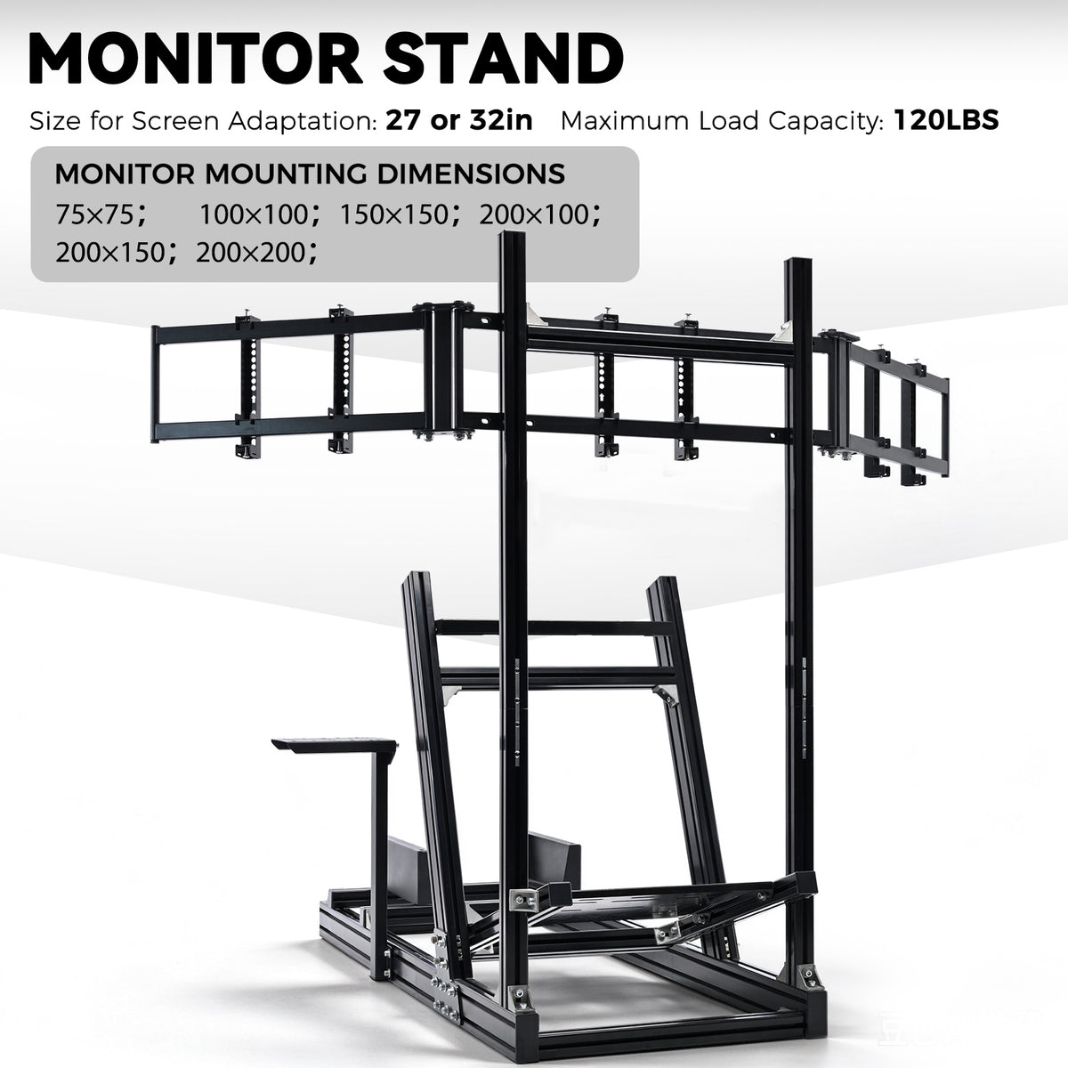 Minneer 4080 Aluminum Profile Sim Racing Cockpit with Triple Monitor Stand, Unlimited Adjustment, Suitable For Thrustmaster, Fanatec, Moza, Logitech g29 g920, Not Include Steering,TV,Wheel,Pedals,Handbrake