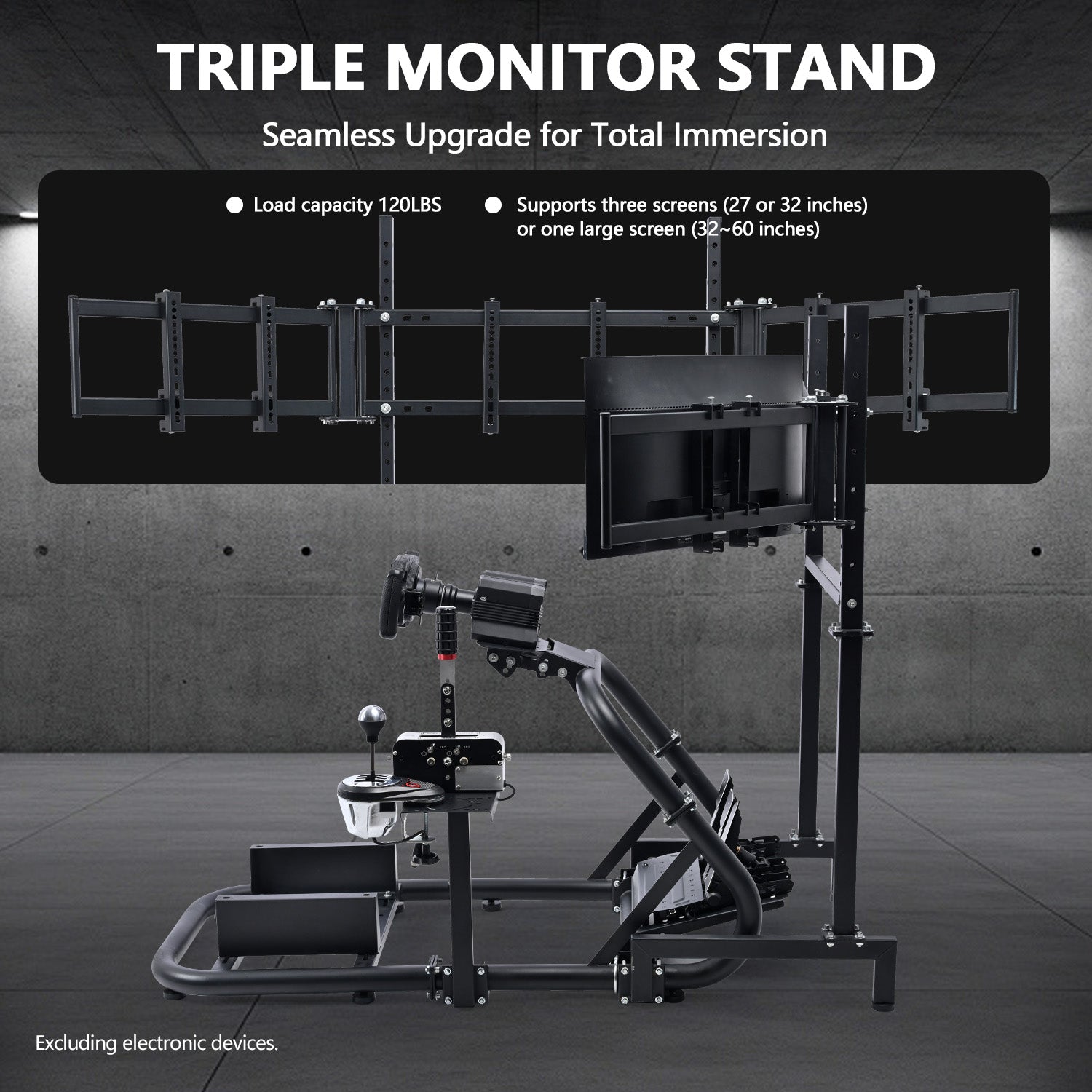 Minneer Racing Simulator Cockpit with Triple Screen Mount for Logitech / Fanuc / Thrustmaster G27 G923 G920, 50 mm Large Round Tube Driving Simulator Mount without Steering Wheel / Shift / Pedals / TV