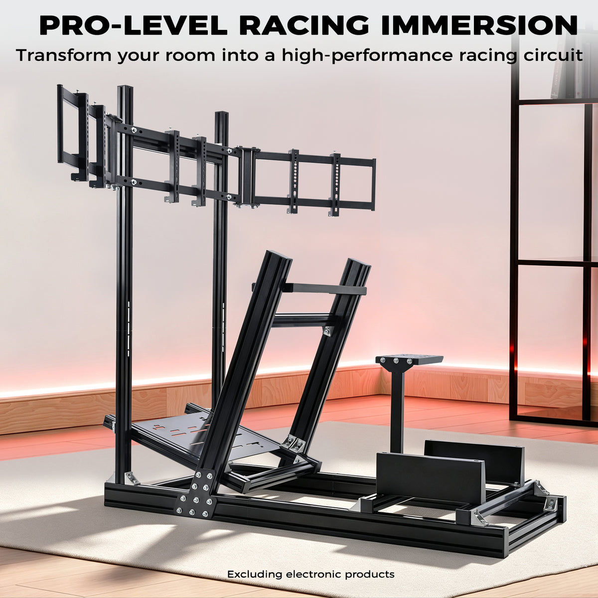 Minneer 4080 Aluminum Profile Sim Racing Cockpit with Triple Monitor Stand, Unlimited Adjustment, Suitable For Thrustmaster, Fanatec, Moza, Logitech g29 g920, Not Include Steering,TV,Wheel,Pedals,Handbrake
