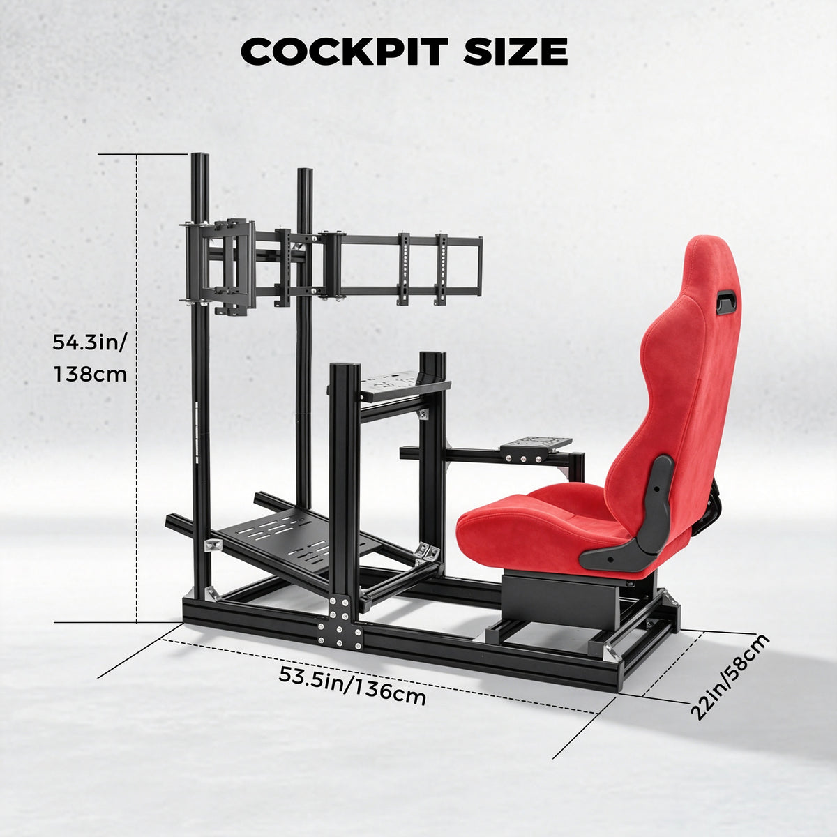 Minneer 4080 Aluminium Profile Racing Sim Cockpit with Red Suede Seat and Triple Monitor Stand, Fully Adjustability, Fit for Logitech,Thrustmaster, Fanatec G29 G923 T248,  Not Include Steering Wheel,Pedals,Handbrake