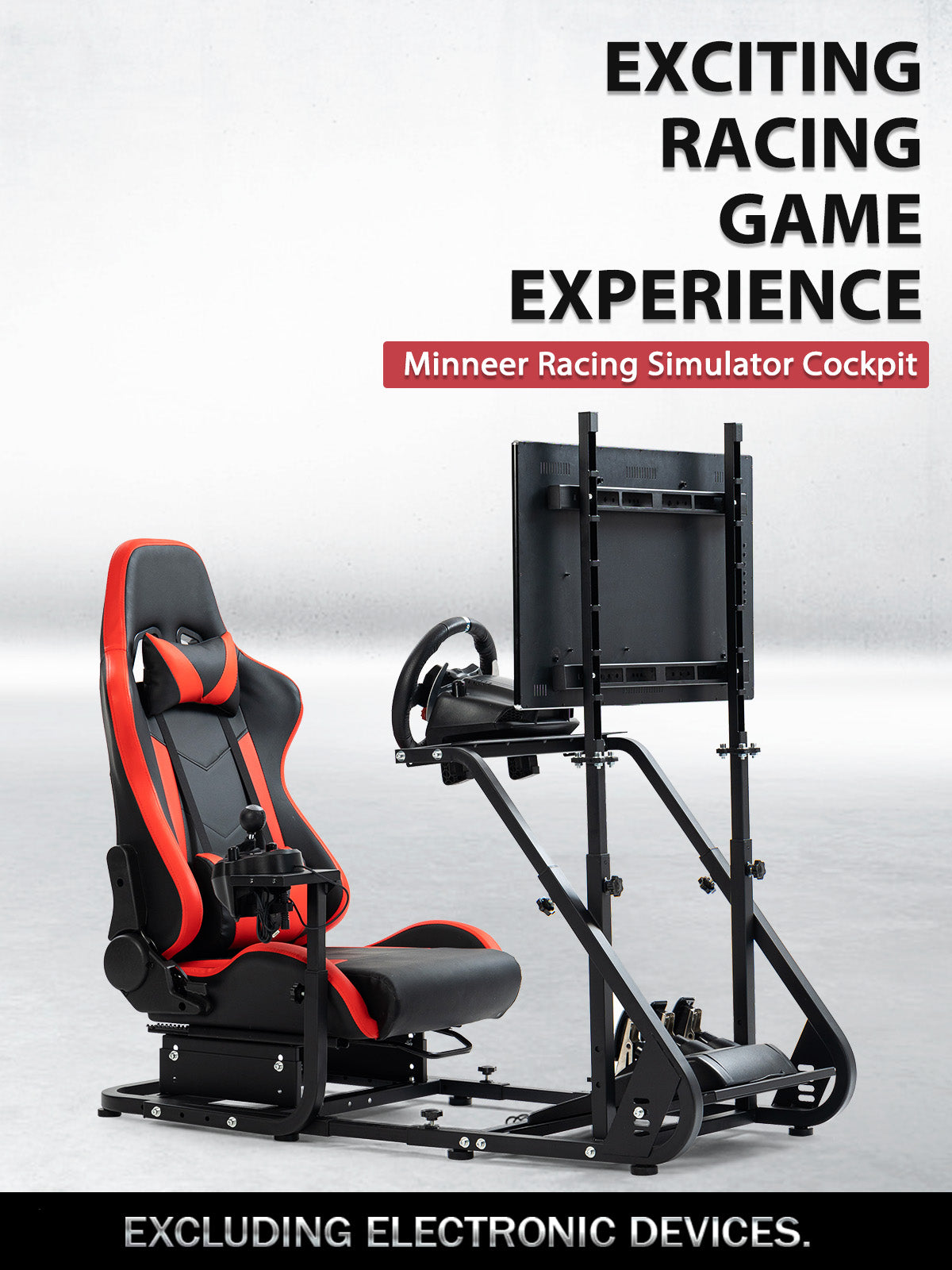 Minneer Racing Sim Cockpit with Red Seat and Monitor stand Fit Logitec