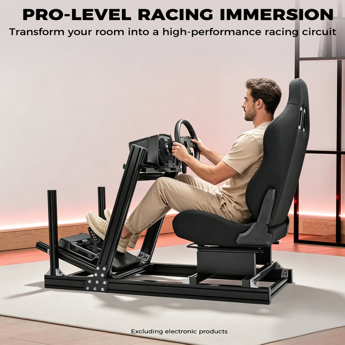 Minneer Racing Simulaor Cockpit 4080 Aluminum Profile with Black Seat , Unlimited Adjustment, Fit for Logitech/Thrustmaster/Fanatec/Moza G920,G923 ,No Handbrake,Pedals,Steering Wheel