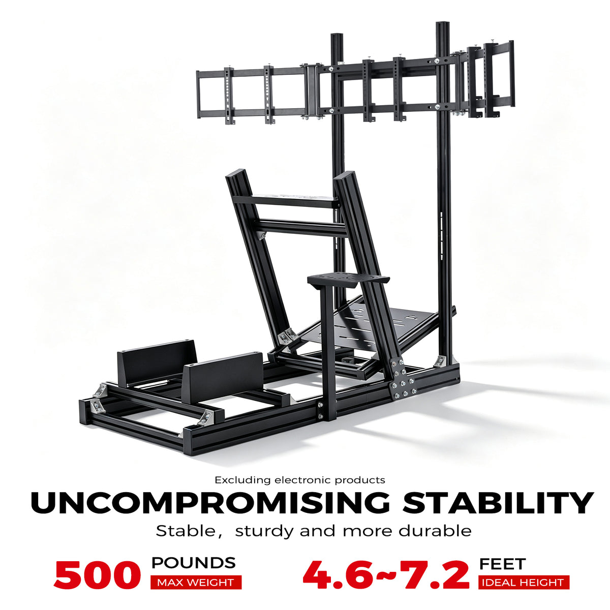 Minneer 4080 Aluminum Profile Sim Racing Cockpit with Triple Monitor Stand, Unlimited Adjustment, Suitable For Thrustmaster, Fanatec, Moza, Logitech g29 g920, Not Include Steering,TV,Wheel,Pedals,Handbrake