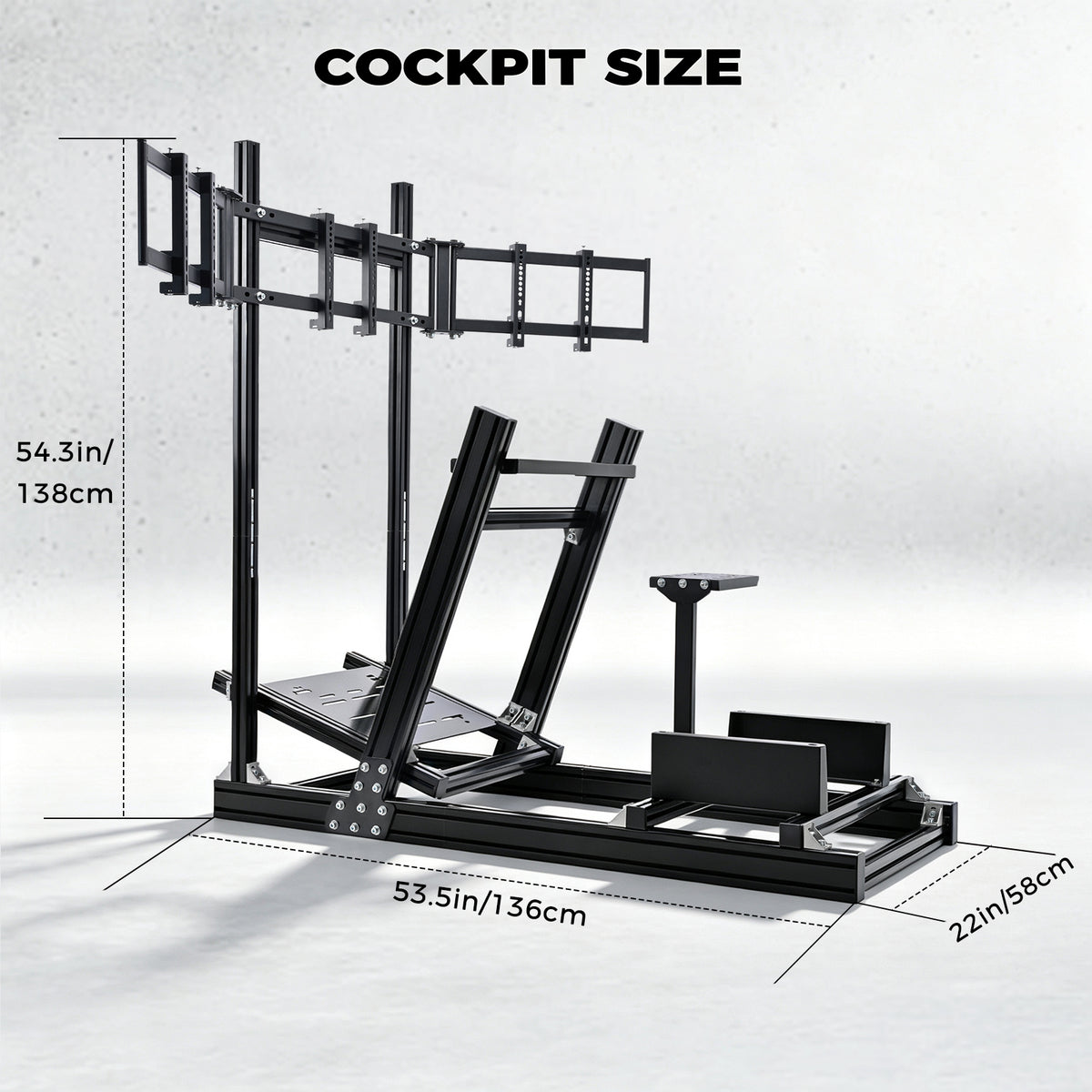 Minneer 4080 Aluminum Profile Sim Racing Cockpit with Triple Monitor Stand, Unlimited Adjustment, Suitable For Thrustmaster, Fanatec, Moza, Logitech g29 g920, Not Include Steering,TV,Wheel,Pedals,Handbrake