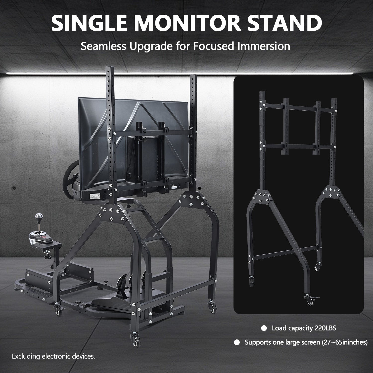 Minneer Steering Wheel Stand Racing Cockpit with Monitor Stand, Unobstructed Design for Both Legs Fit for Logitech/Thrustmaster G29,G920,G923,G25&T300RS,T80,T150 Adjustable No Steering Wheel, Handbrake, Pedals and Monitor